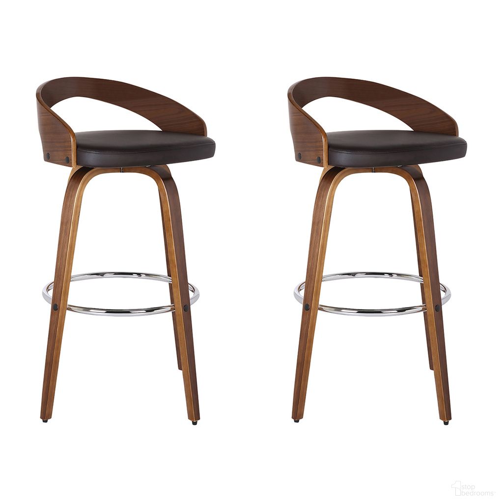 Sonia 30 Inch Bar Height Swivel Bar Stool Set of 2 In Brown and Walnut