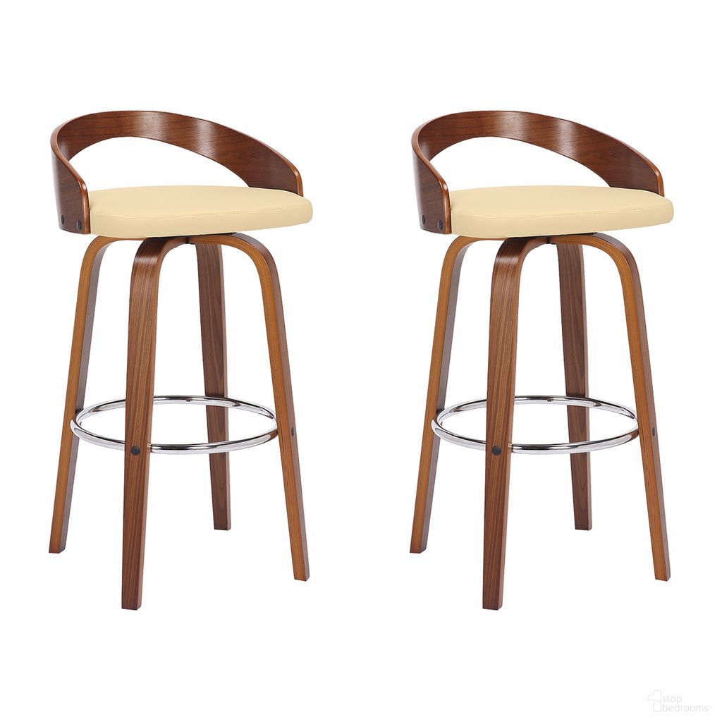 Sonia 30 Inch Bar Height Swivel Bar Stool Set of 2 In Cream and Walnut