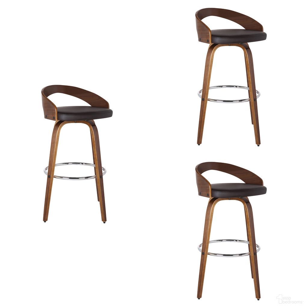 Sonia 30 Inch Bar Height Swivel Bar Stool Set of 3 In Brown and Walnut