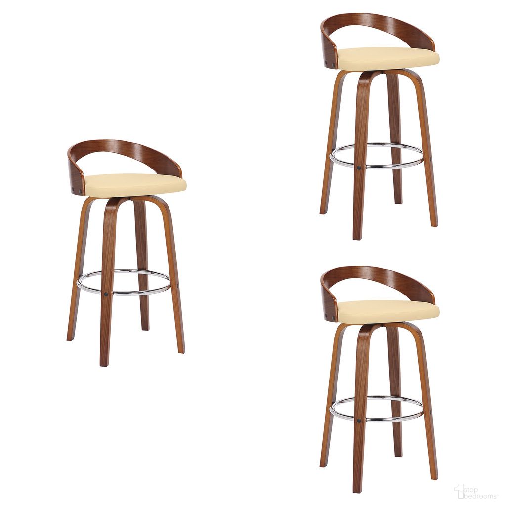 Sonia 30 Inch Bar Height Swivel Bar Stool Set of 3 In Cream and Walnut