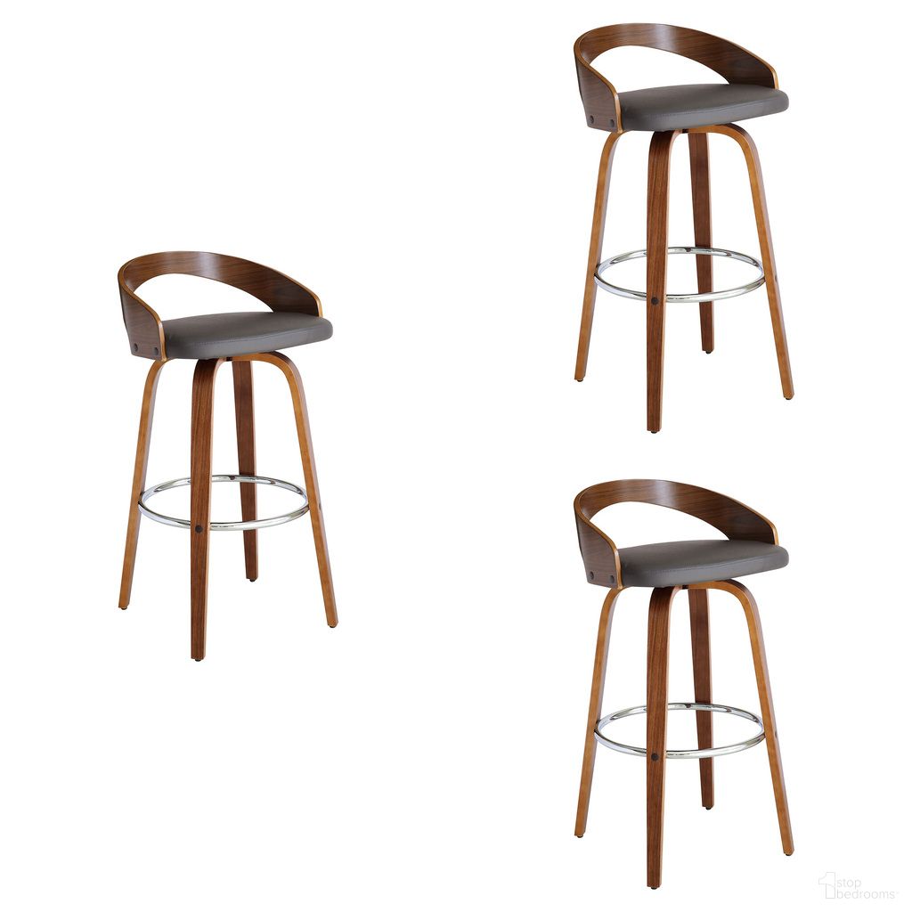 Sonia 30 Inch Bar Height Swivel Bar Stool Set of 3 In Gray and Walnut