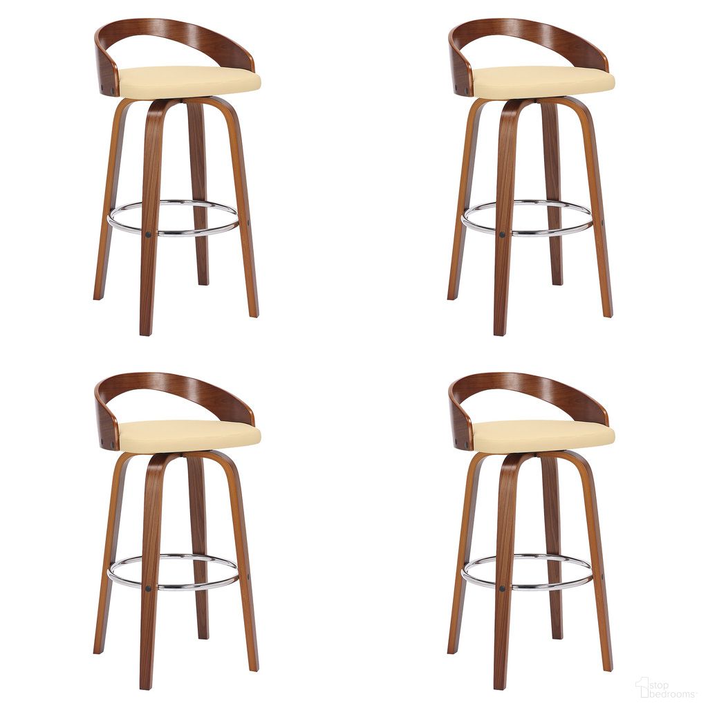 Sonia 30 Inch Bar Height Swivel Bar Stool Set of 4 In Cream and Walnut