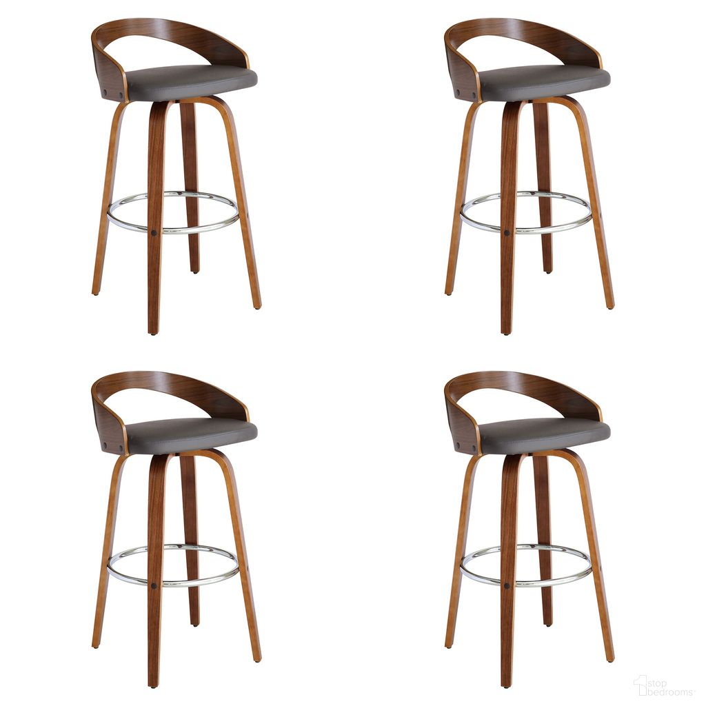 Sonia 30 Inch Bar Height Swivel Bar Stool Set of 4 In Gray and Walnut