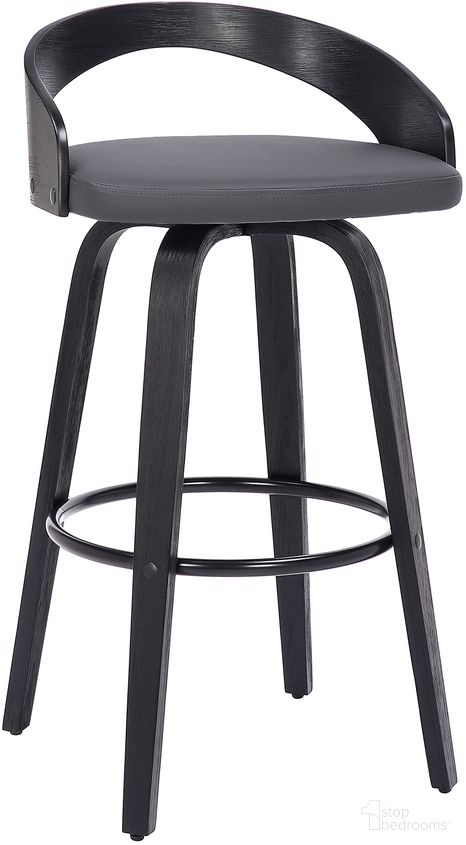 Sonia 30 Inch Bar Height Swivel Gray Faux Leather and Black Wood Barstool