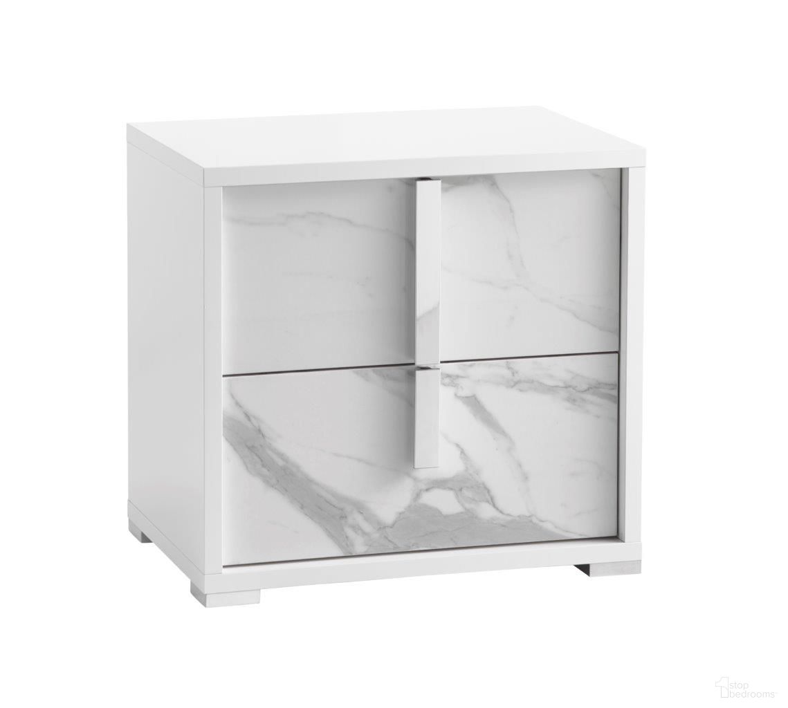 The appearance of Sonia Nightstand In White and Grey designed by J&M in the modern / contemporary interior design. This white and grey piece of furniture was selected by 1StopBedrooms from Sonia Collection to add a touch of cosiness and style into your home. Sku: 19965-NS. Material: Faux Marble.