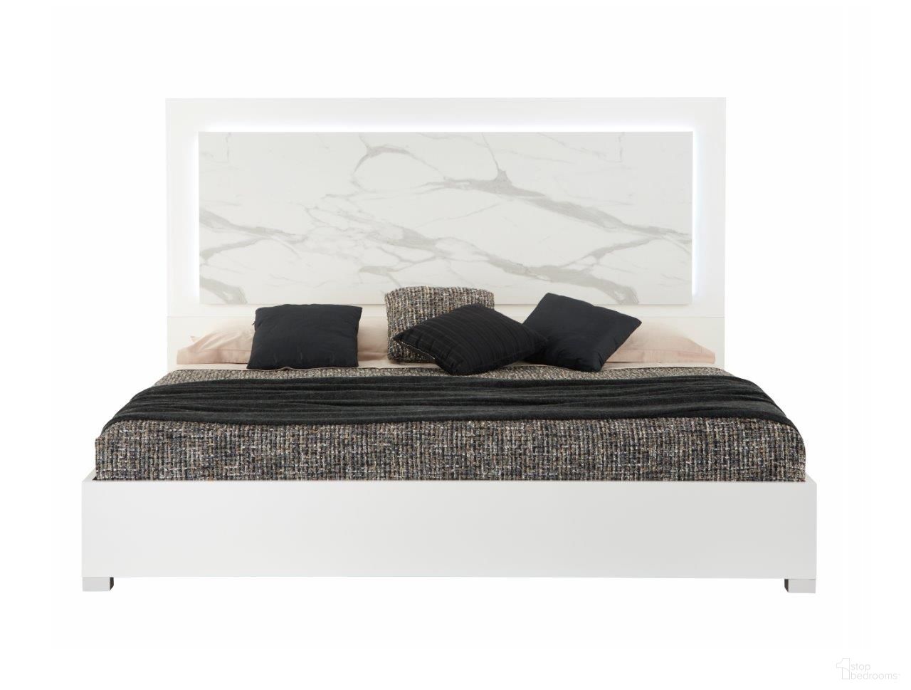 The appearance of Sonia Queen Bed In White and Grey designed by J&M in the modern / contemporary interior design. This white and grey piece of furniture  was selected by 1StopBedrooms from Sonia Collection to add a touch of cosiness and style into your home. Sku: 19965-Q. Material: Faux Marble. Bed Size: Queen.