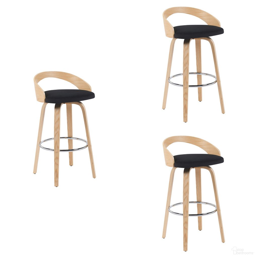 Sonia Swivel Bar Height Stool Set of 3 In Black and Patterned Oak