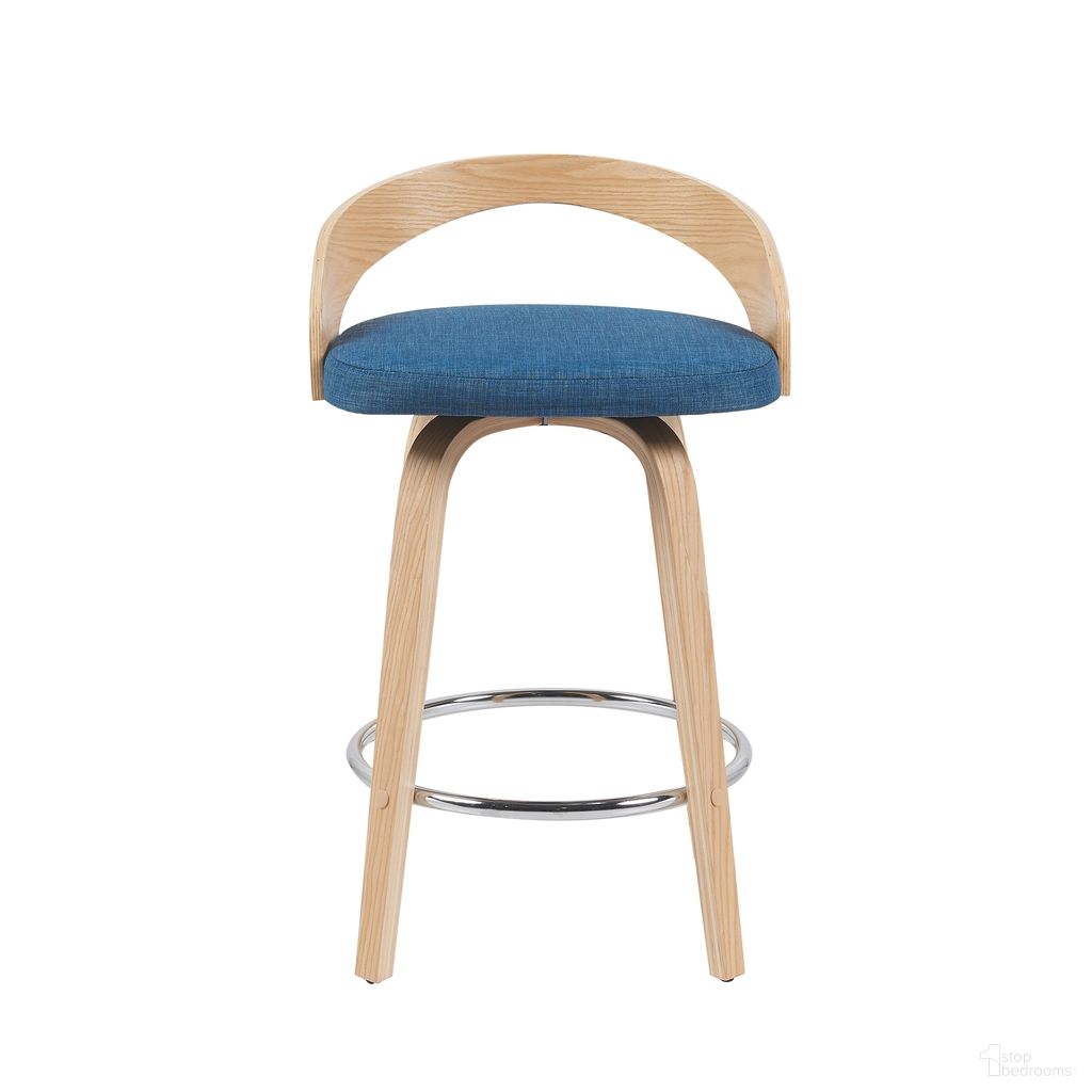 The appearance of Sonia Swivel Counter Height Barstool with Upholstered Seat and Wood Finish In Blue and Oak designed by Armen Living in the modern / contemporary interior design. This blue/oak piece of furniture was selected by 1StopBedrooms from Sonia Collection to add a touch of cosiness and style into your home. Sku: LCSOBABLUPO26. Material: Polyester.