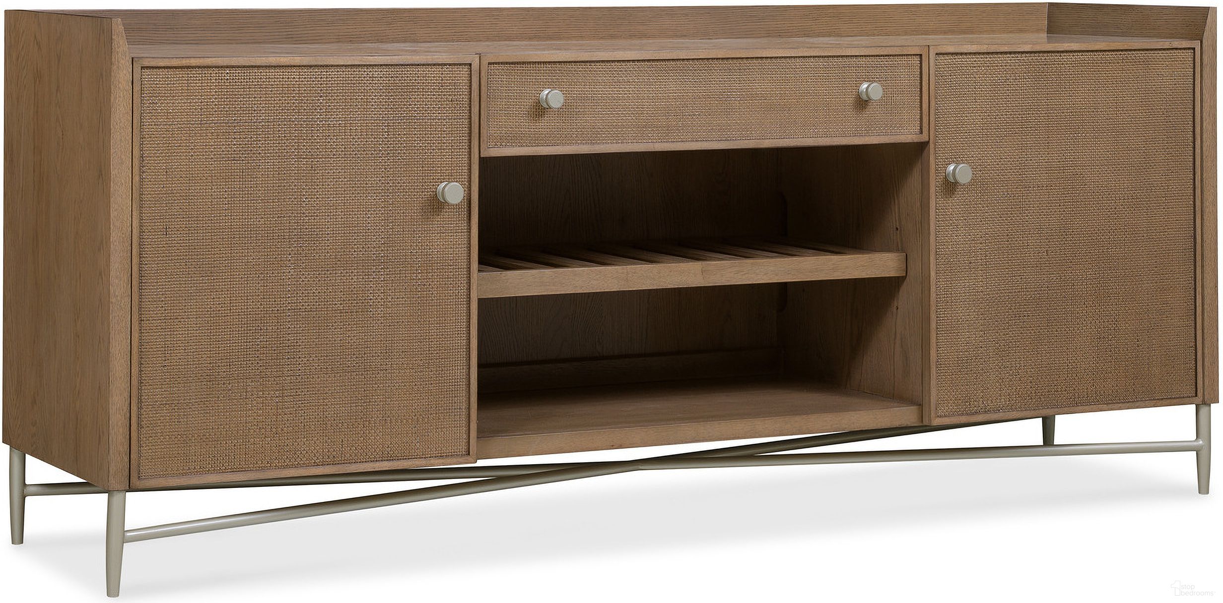 The appearance of Sonnet Credenza In Medium Wood designed by Hooker in the transitional interior design. This medium wood piece of furniture was selected by 1StopBedrooms from Sonnet Collection to add a touch of cosiness and style into your home. Sku: 6072-10464-85. Material: Oak Veneer.