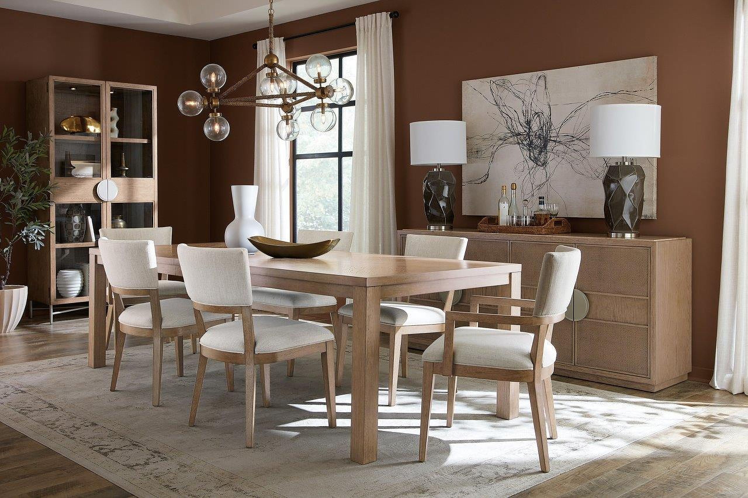The appearance of Sonnet Dining Room Set In Medium Wood designed by Hooker in the transitional interior design. This medium wood piece of furniture was selected by 1StopBedrooms from Sonnet Collection to add a touch of cosiness and style into your home. Sku: 6072-75200-85;6072-75510-85;6072-75510-85;6072-75510-85;6072-75510-85. Table Base Style: Legs. Table Top Shape: Rectangular. Size: 42" x 84". Material: Oak.