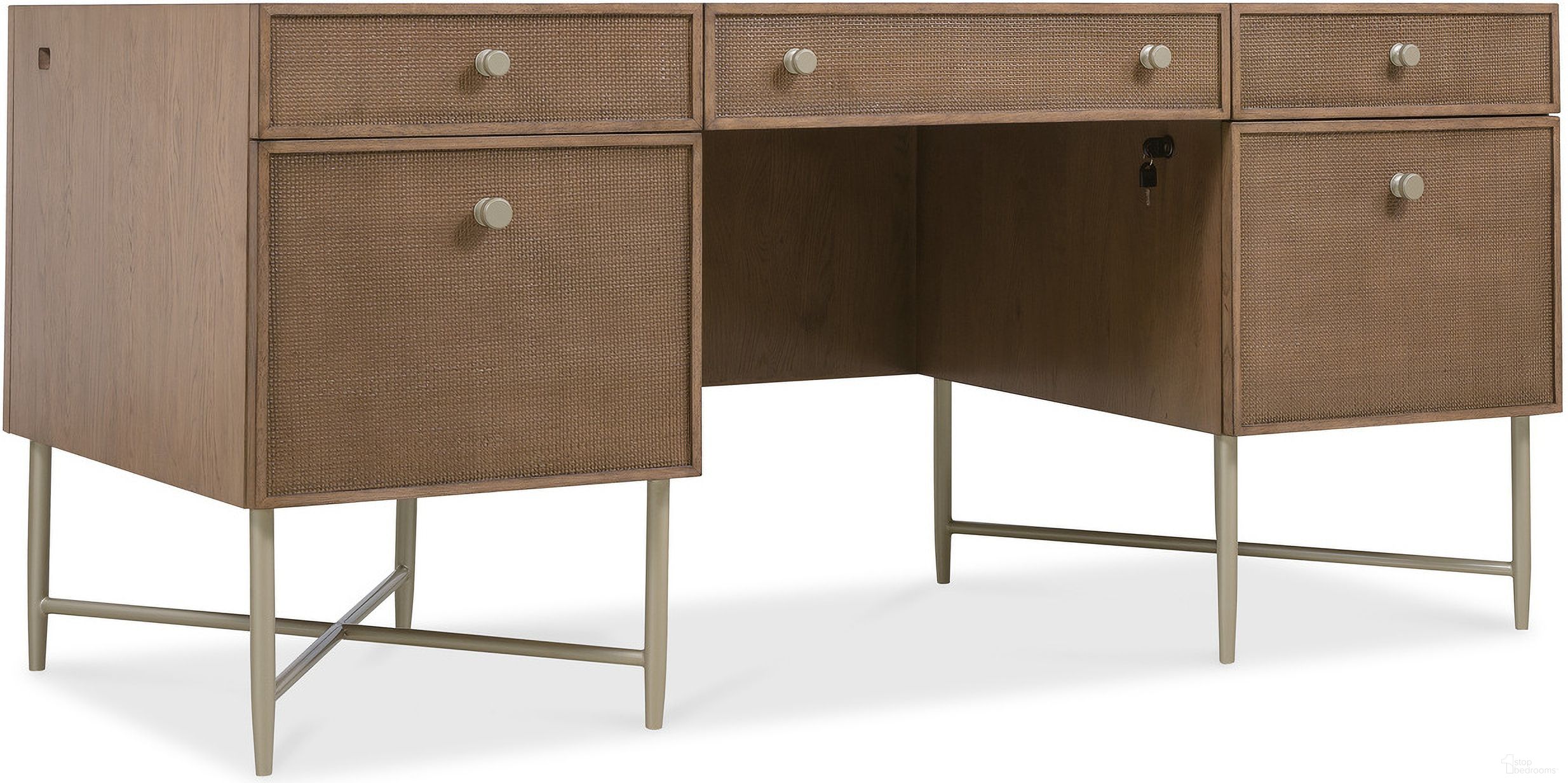 The appearance of Sonnet Executive Desk In Medium Wood designed by Hooker in the transitional interior design. This medium wood piece of furniture was selected by 1StopBedrooms from Sonnet Collection to add a touch of cosiness and style into your home. Sku: 6072-10462-85. Material: Oak Veneer.