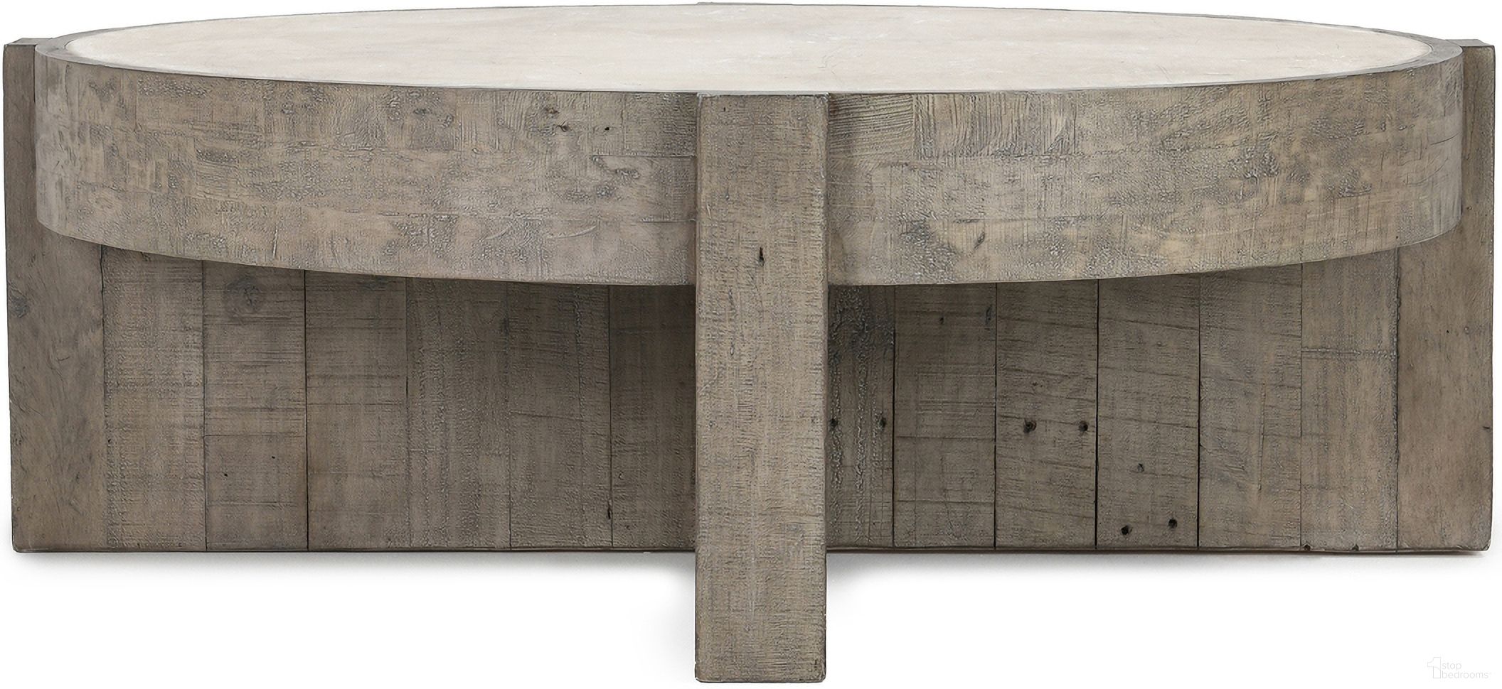 The appearance of Sonoma 52 Inch Round  Coffee Table In Distressed Gray designed by Classic Home in the transitional interior design. This distressed gray piece of furniture  was selected by 1StopBedrooms from Sonoma Collection to add a touch of cosiness and style into your home. Sku: 51031212. Material: Reclaimed Pine.