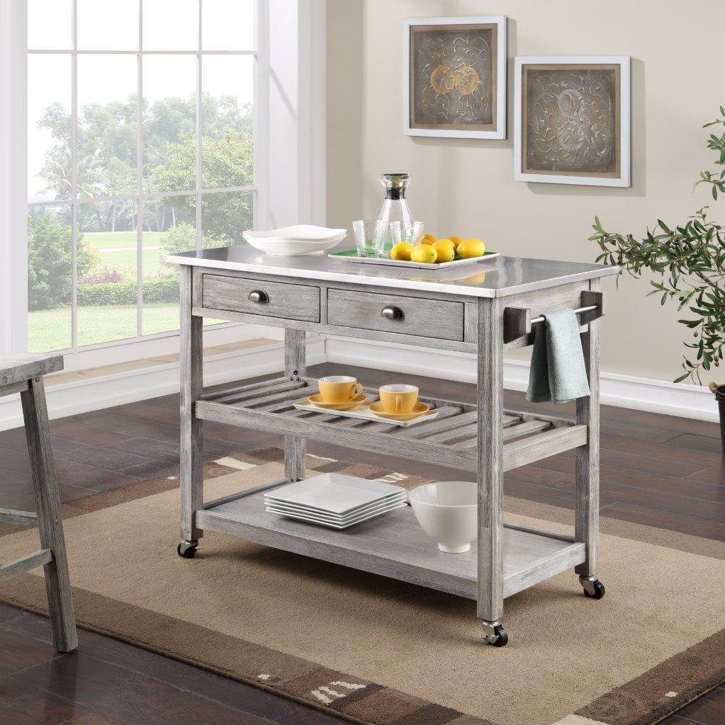 Sonoma Kitchen Cart With Stainless Steel Top Wire Brush Barnwood Brown -  Boraam : Target