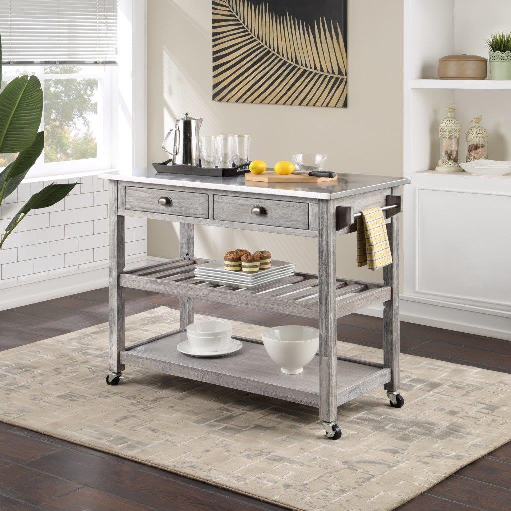 Sonoma Kitchen Cart With Stainless Steel Top Wire Brush Barnwood Brown -  Boraam : Target