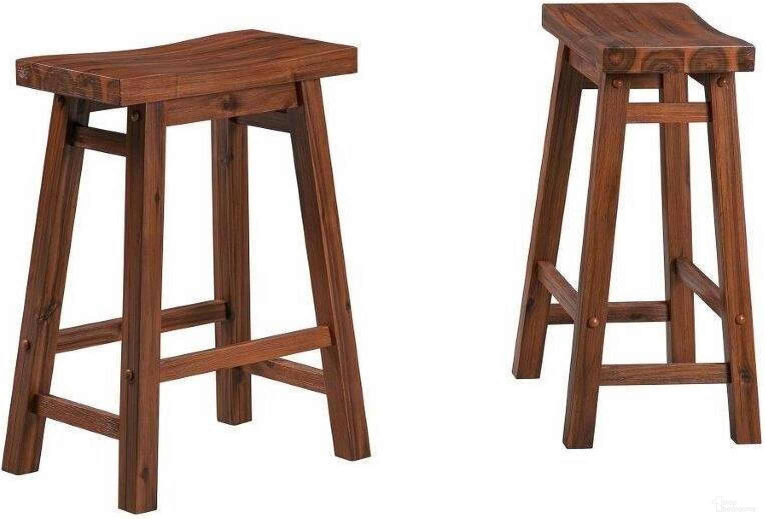 The appearance of Sonoma Saddle 24 Inch Counter Stool Set of 2 In Chestnut Wire-Brush designed by Boraam Industries in the rustic / southwestern interior design. This chestnut piece of furniture was selected by 1StopBedrooms from Sonoma Collection to add a touch of cosiness and style into your home. Sku: 75324. Material: Wood.