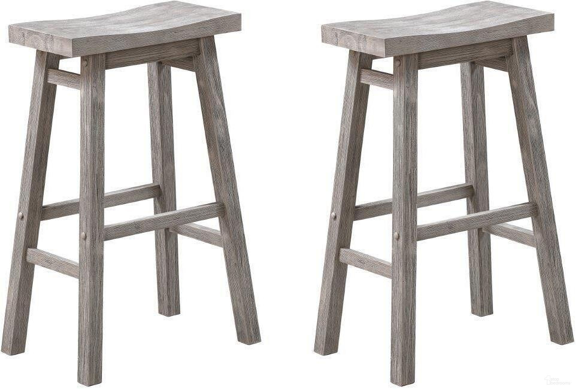 The appearance of Sonoma Saddle 29 Inch Barstool Set of 2 In Storm Gray Wire-Brush designed by Boraam Industries in the rustic / southwestern interior design. This grey piece of furniture was selected by 1StopBedrooms from Sonoma Collection to add a touch of cosiness and style into your home. Sku: 75629. Material: Wood.