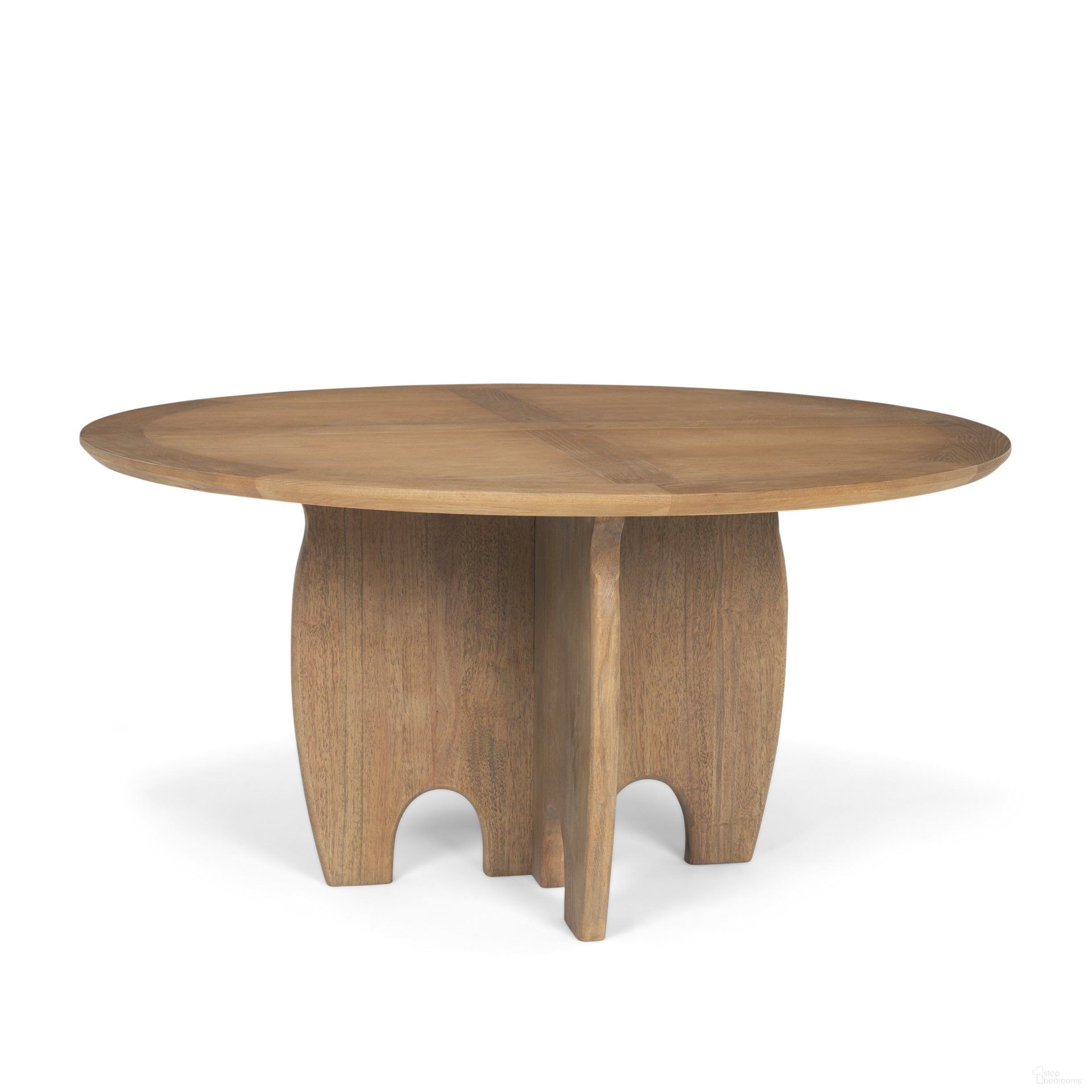 The appearance of Sonomi Solid Rubber Wood with Round Oak Tabletop Dining Table In Brown designed by Mercana in the transitional interior design. This brown piece of furniture  was selected by 1StopBedrooms from Sonomi Collection to add a touch of cosiness and style into your home. Sku: 70814-AB. Table Base Style: Pedestal. Table Top Shape: Oval. Material: Wood. Size: 106" x 39".