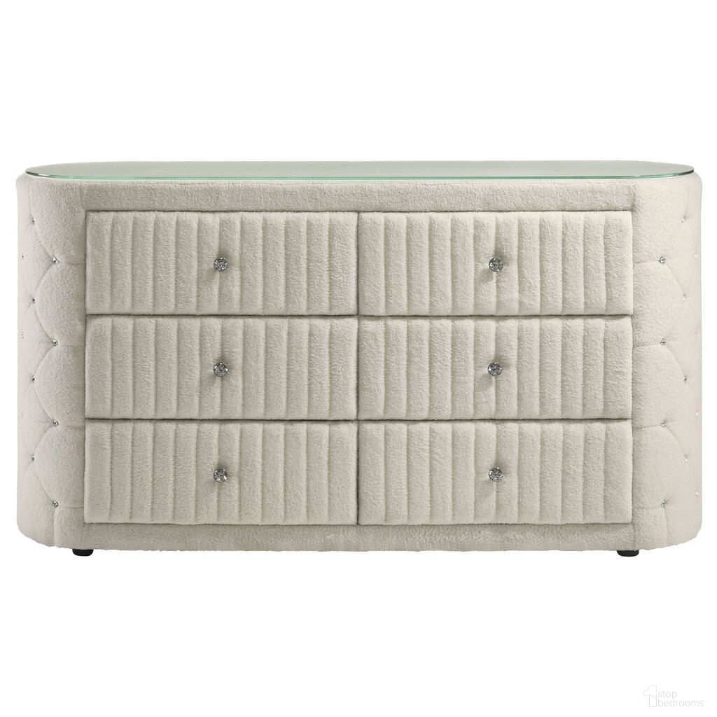 Sonya 6-Drawer Upholstered Bedroom Dresser In Ivory