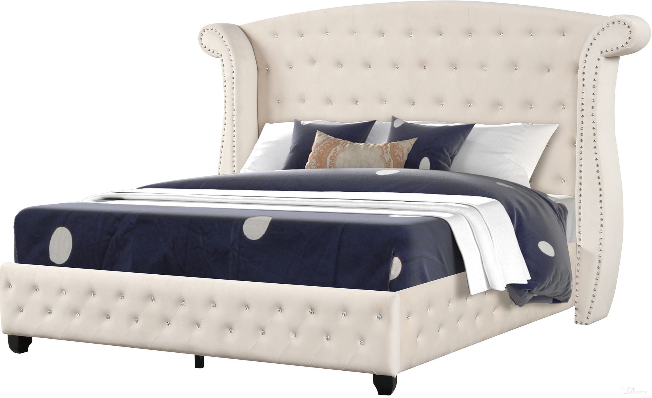 The appearance of Sophia Crystal Tufted Queen Bed In Cream designed by Galaxy Home Furnishings in the modern / contemporary interior design. This cream piece of furniture was selected by 1StopBedrooms from Sophia Collection to add a touch of cosiness and style into your home. Sku: 601955554039-1;601955554039-2;601955554039-3. Material: Wood. Bed Size: Queen. Bed Type: Upholstered Bed.