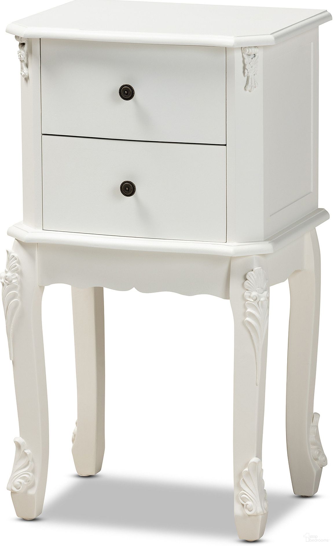 The appearance of Sophia Wood 2 Drawer End Table In White designed by Baxton Studio in the traditional interior design. This white piece of furniture was selected by 1StopBedrooms from Sophia Collection to add a touch of cosiness and style into your home. Sku: HL7A-A110-2 DW ET. Material: MDF.