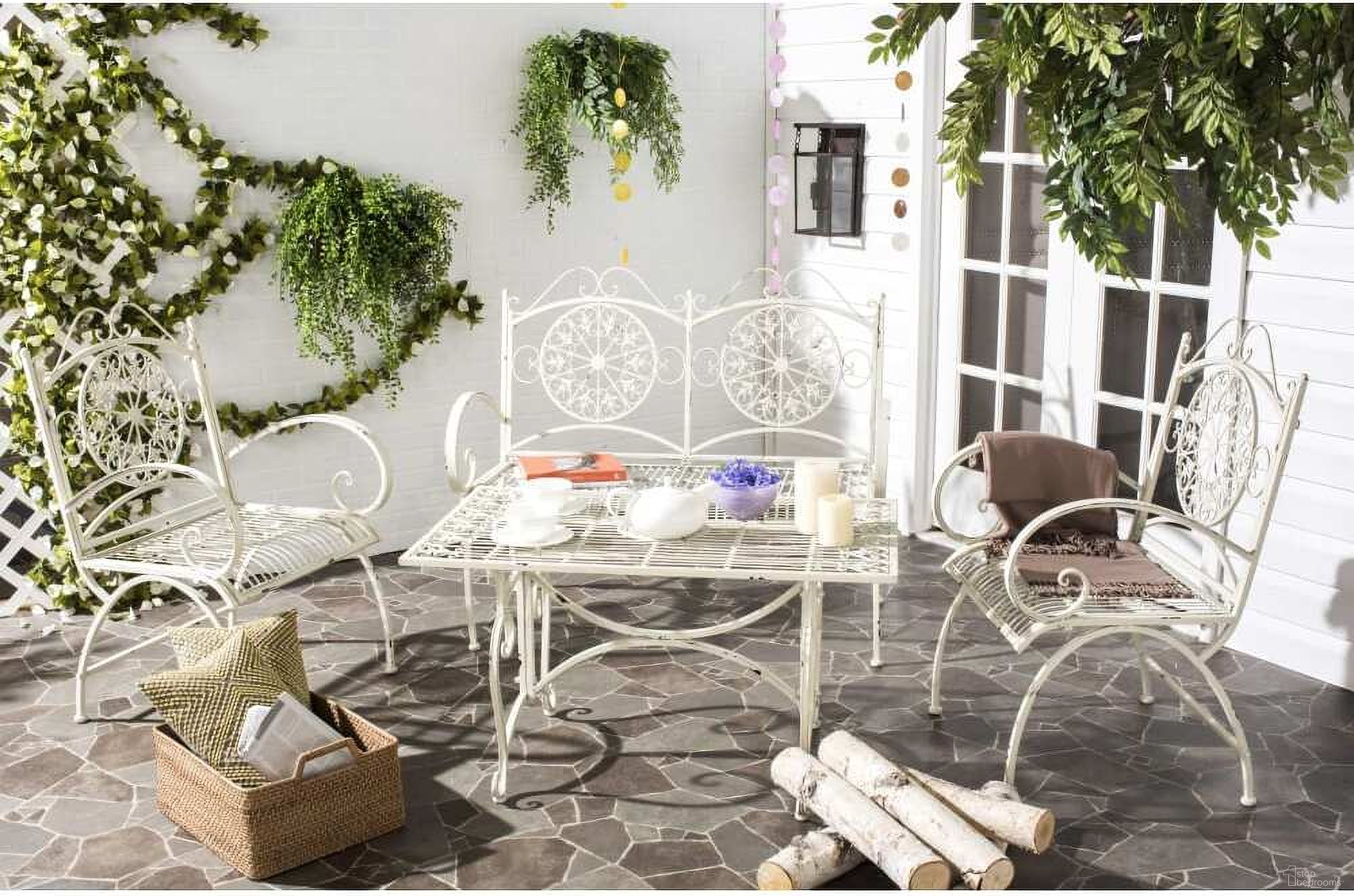 The appearance of Sophie Antique White 4-Piece Set designed by Safavieh in the modern / contemporary interior design. This antique white piece of furniture  was selected by 1StopBedrooms from Sophie Collection to add a touch of cosiness and style into your home. Sku: PAT5001A. Material: Iron.
