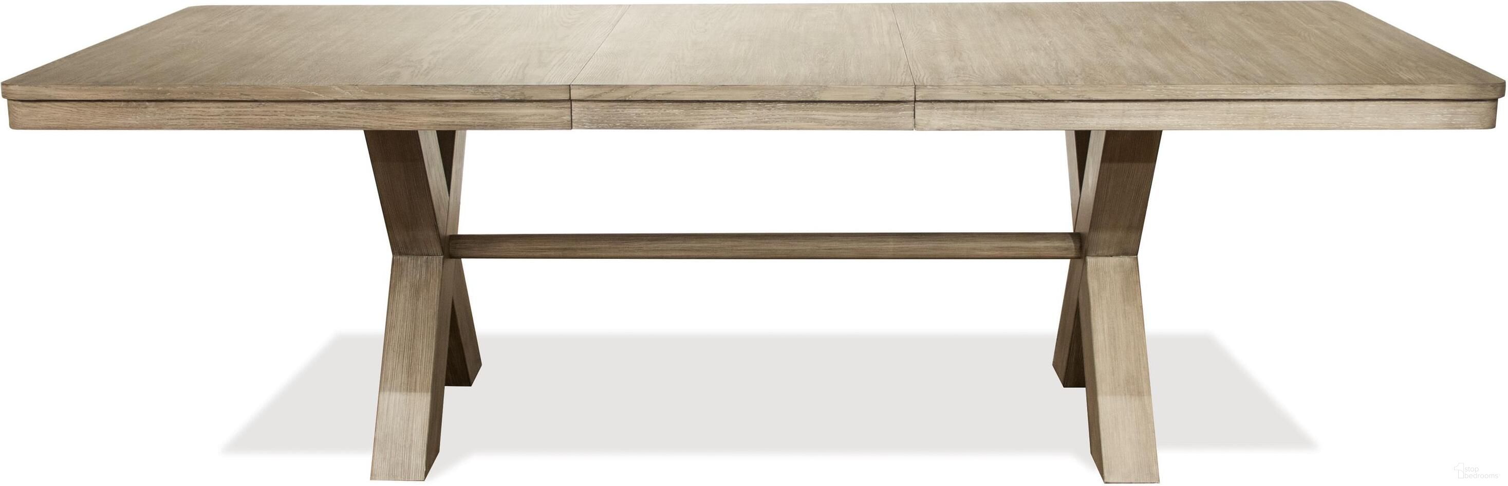 The appearance of Sophie Natural 78 Inch Extendable Trestle Dining Table designed by Riverside Furniture in the transitional interior design. This brown piece of furniture  was selected by 1StopBedrooms from Sophie Collection to add a touch of cosiness and style into your home. Sku: 50348;50352. Table Base Style: Trestle. Table Top Shape: Rectangular. Size: 78".