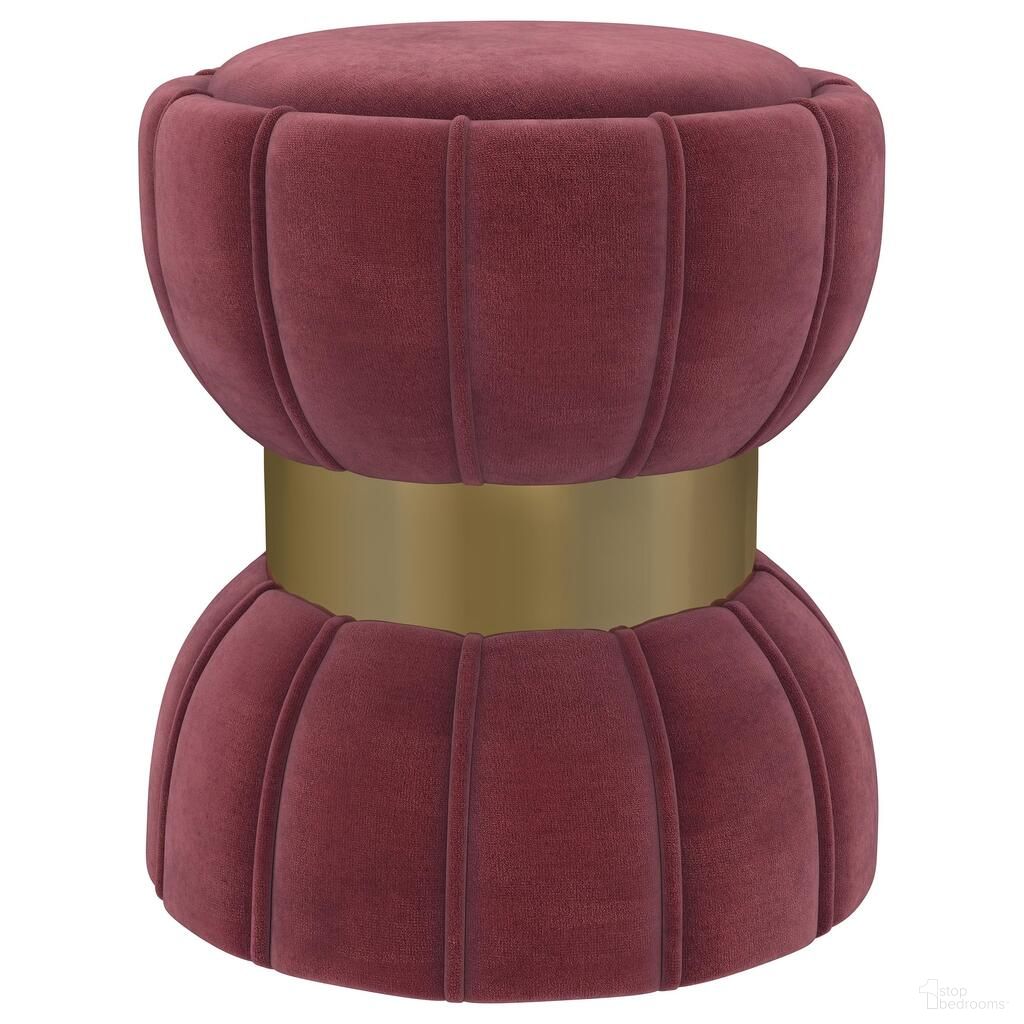 The appearance of Sora Round Upholstered Ottoman In Berry designed by Coaster in the modern / contemporary interior design. This berry piece of furniture was selected by 1StopBedrooms from Sora Collection to add a touch of cosiness and style into your home. Sku: 910290. Material: Upholstered.