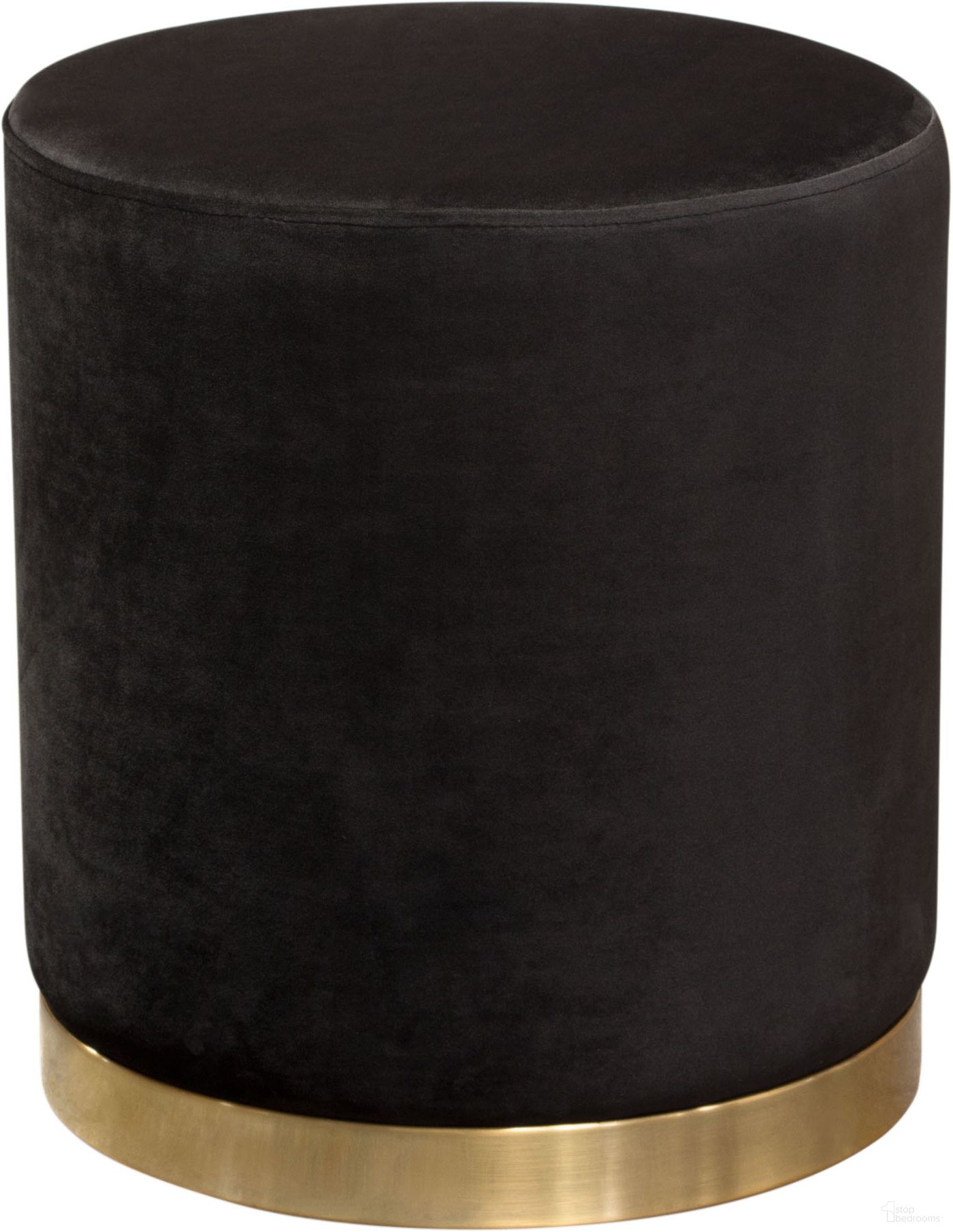 The appearance of Sorbet Round Accent Ottoman in Black Velvet with Gold Metal Band Accent designed by Diamond Sofa in the modern / contemporary interior design. This black piece of furniture was selected by 1StopBedrooms from Sorbet Collection to add a touch of cosiness and style into your home. Sku: SORBET2OTBL. Material: Velvet.