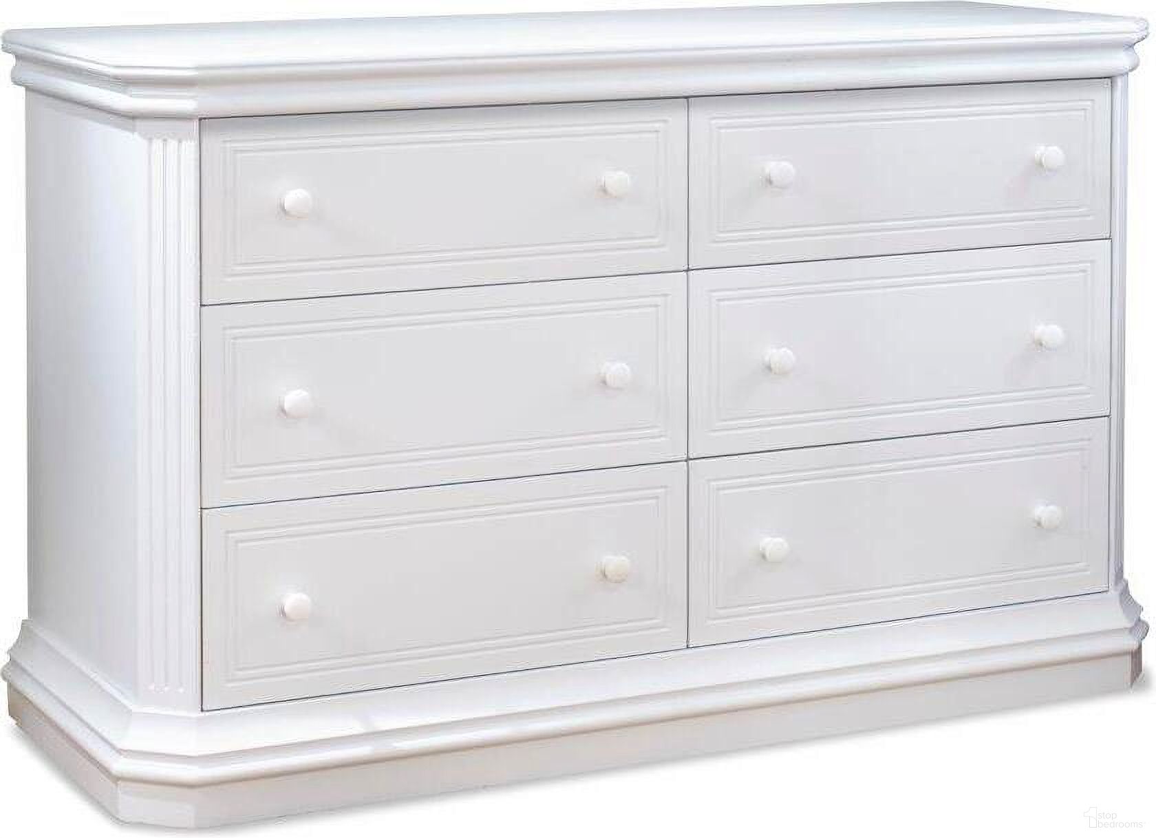 The appearance of Sorelle Primo Double Dresser In White designed by Sorelle Furniture in the country / farmhouse interior design. This white piece of furniture  was selected by 1StopBedrooms from Primo Collection to add a touch of cosiness and style into your home. Sku: 5760-W. Material: Solid Wood.