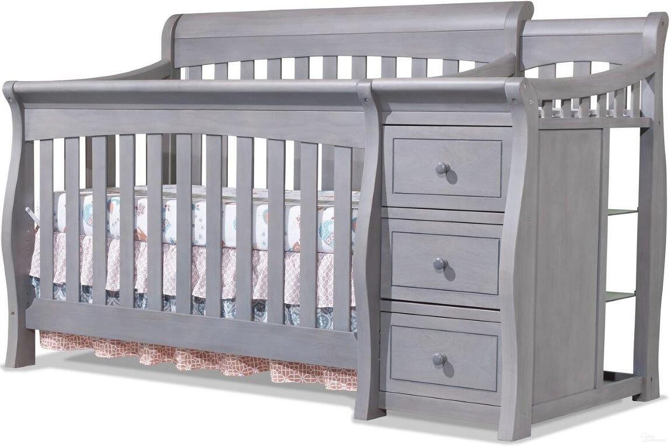 The appearance of Sorelle Princeton Elite Crib And Changer In Weathered Gray designed by Sorelle Furniture in the transitional interior design. This weathered gray piece of furniture was selected by 1StopBedrooms from Princeton Collection to add a touch of cosiness and style into your home. Sku: 1105-WG. Material: Pine Wood.