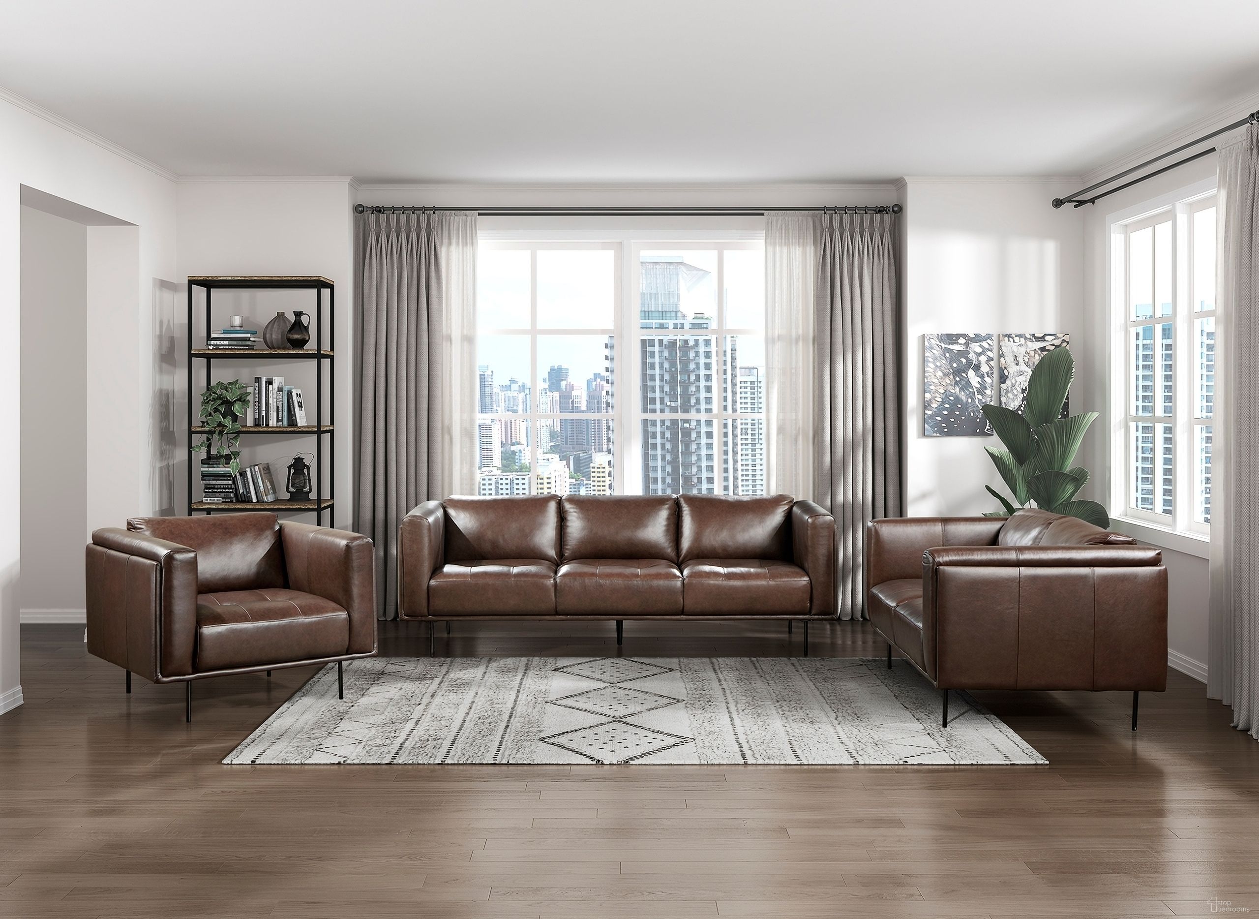 The appearance of Soren Leather Living Room Set In Brown designed by Homelegance in the modern / contemporary interior design. This brown piece of furniture  was selected by 1StopBedrooms from Soren Collection to add a touch of cosiness and style into your home. Sku: 9280BR-3;9280BR-2. Material: Leather.