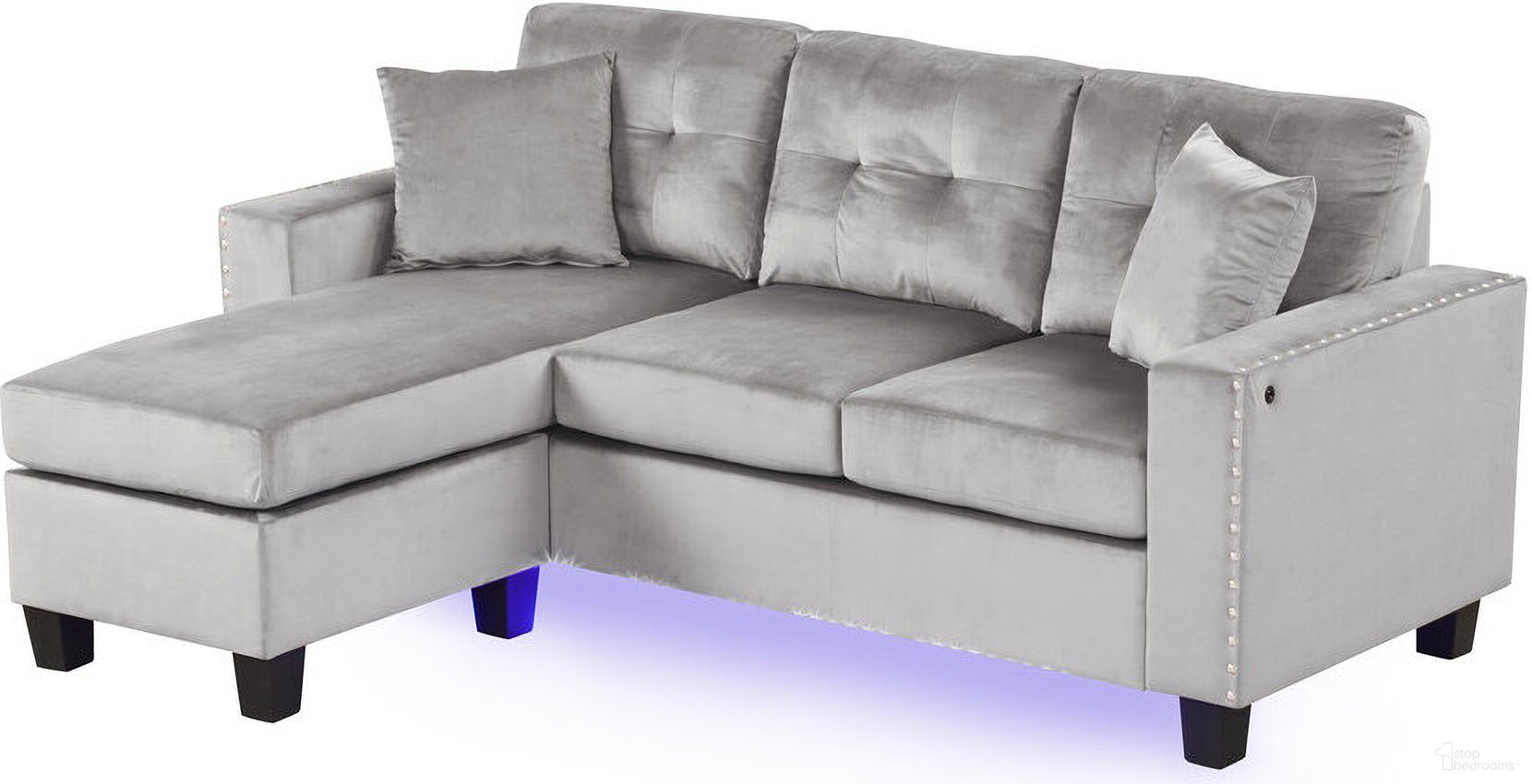 The appearance of Sorenza 74 Inch Velvet Reversible Sectional Sofa Chaise In Gray designed by Lilola Home in the modern / contemporary interior design. This gray piece of furniture was selected by 1StopBedrooms from Sorenza Collection to add a touch of cosiness and style into your home. Sku: 89342. Material: Velvet.