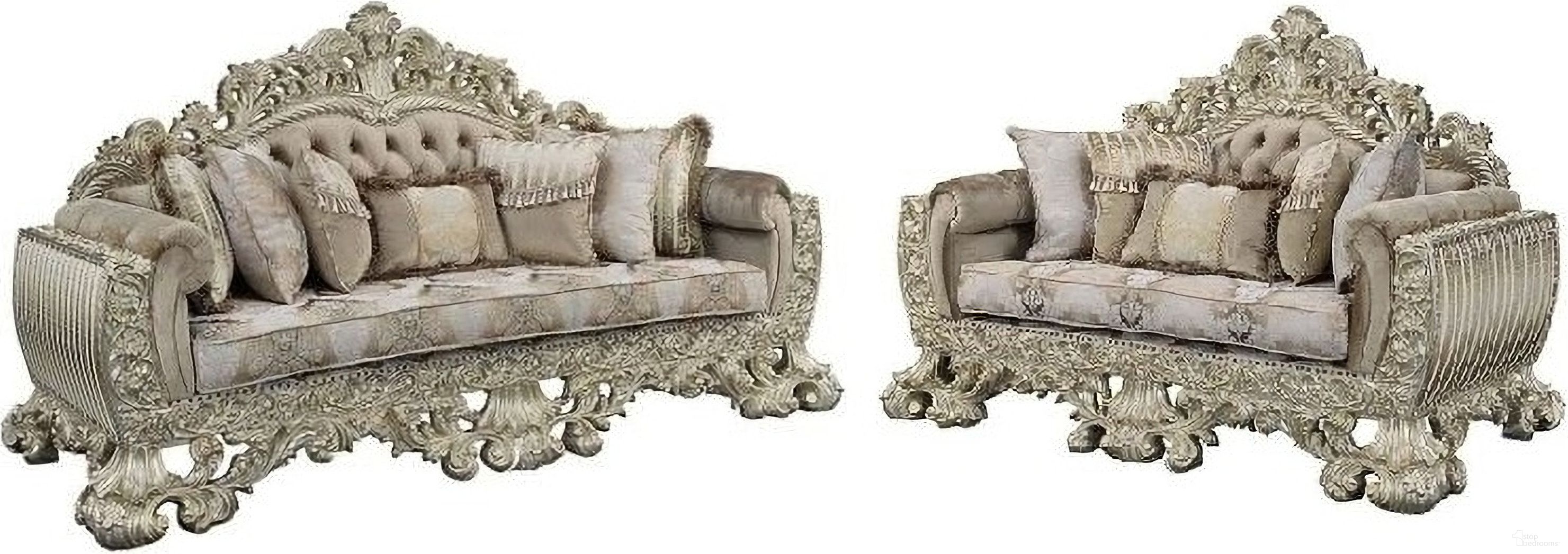 The appearance of Sorina Living Room Set In Antique Gold designed by ACME in the transitional interior design. This antique gold piece of furniture was selected by 1StopBedrooms from Sorina Collection to add a touch of cosiness and style into your home. Sku: LV01205-1;LV01205-2;LV01206-1;LV01206-2. Material: Wood.