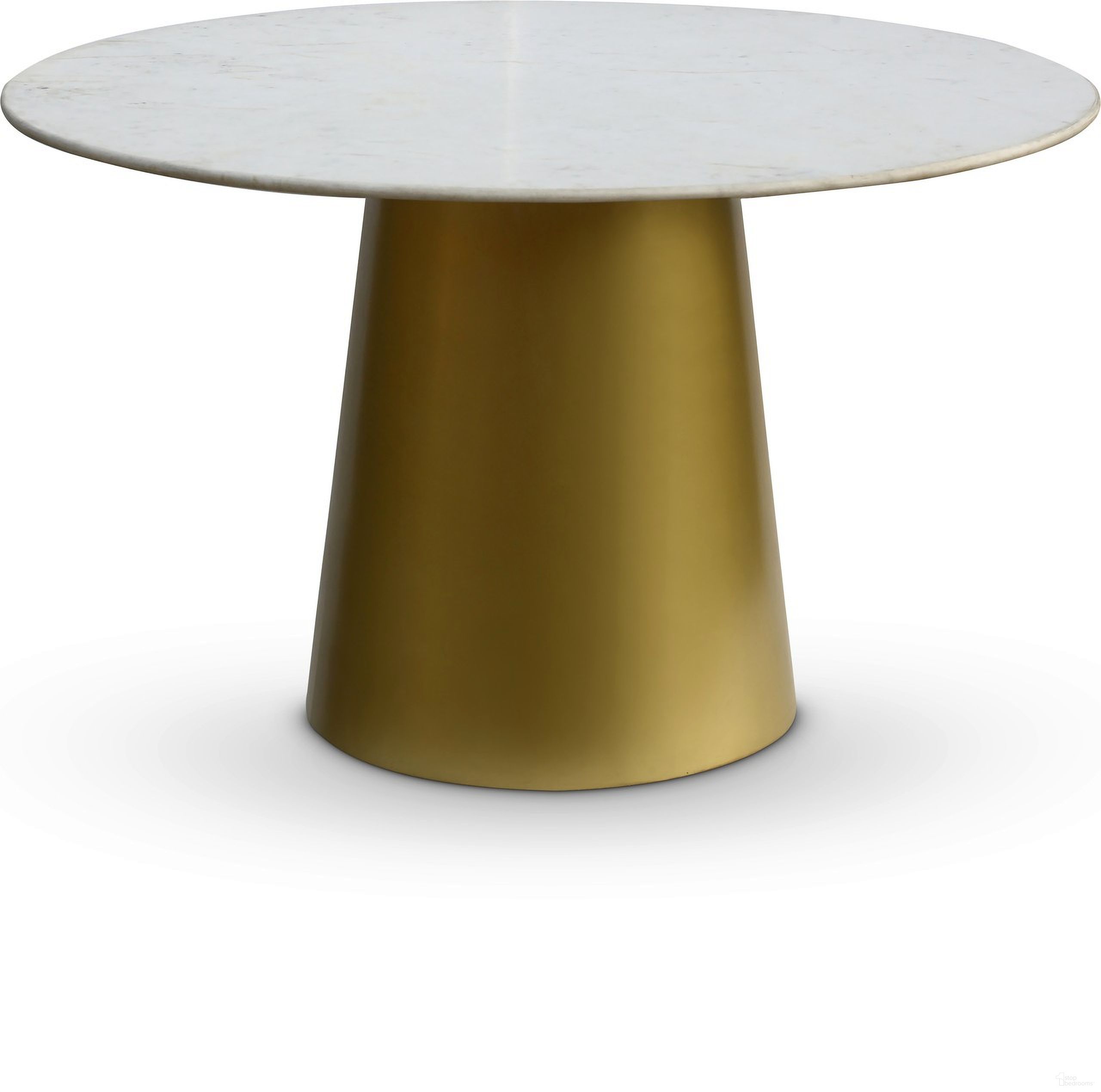 The appearance of Sorrento Dining Table In Gold designed by Meridian in the modern / contemporary interior design. This gold piece of furniture was selected by 1StopBedrooms from Sorrento Collection to add a touch of cosiness and style into your home. Sku: 727-T Box 1/2 (Marble Top);727-T Box 2/2 (Base). Table Base Style: Pedestal. Table Top Shape: Round. Material: Marble. Size: 50".