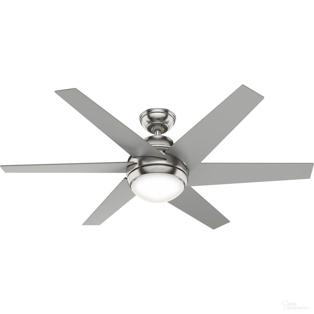 The appearance of Sotto 52 Inch Ceiling Fan with LED Light Kit and Handheld Remote In Brushed Nickel and Matte Nickel designed by Hunter Fan in the transitional interior design. This brushed nickel/matte nickel piece of furniture  was selected by 1StopBedrooms from Sotto Collection to add a touch of cosiness and style into your home. Sku: 50976. Material: MDF.