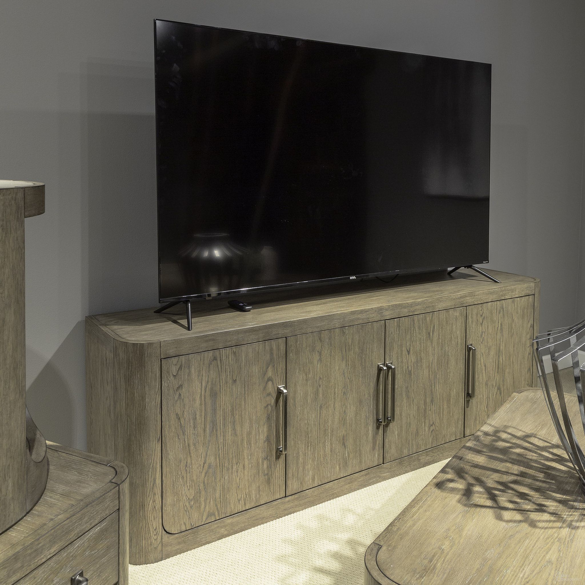 The appearance of South Bend 82 Inch TV Console In Brown designed by Liberty in the modern / contemporary interior design. This brown piece of furniture  was selected by 1StopBedrooms from South Bend Collection to add a touch of cosiness and style into your home. Sku: 306-TV82. Material: Solid Rubberwood.