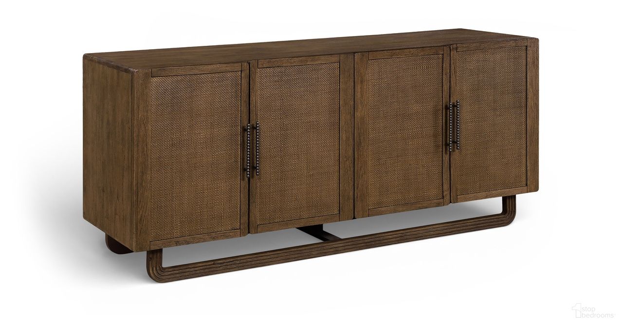 The appearance of Sova Solid Wood and Oak Veneer Sideboard In Brown designed by Meridian in the modern / contemporary interior design. This brown piece of furniture  was selected by 1StopBedrooms from Sova Collection to add a touch of cosiness and style into your home. Sku: 77053Brown. Material: Cane.