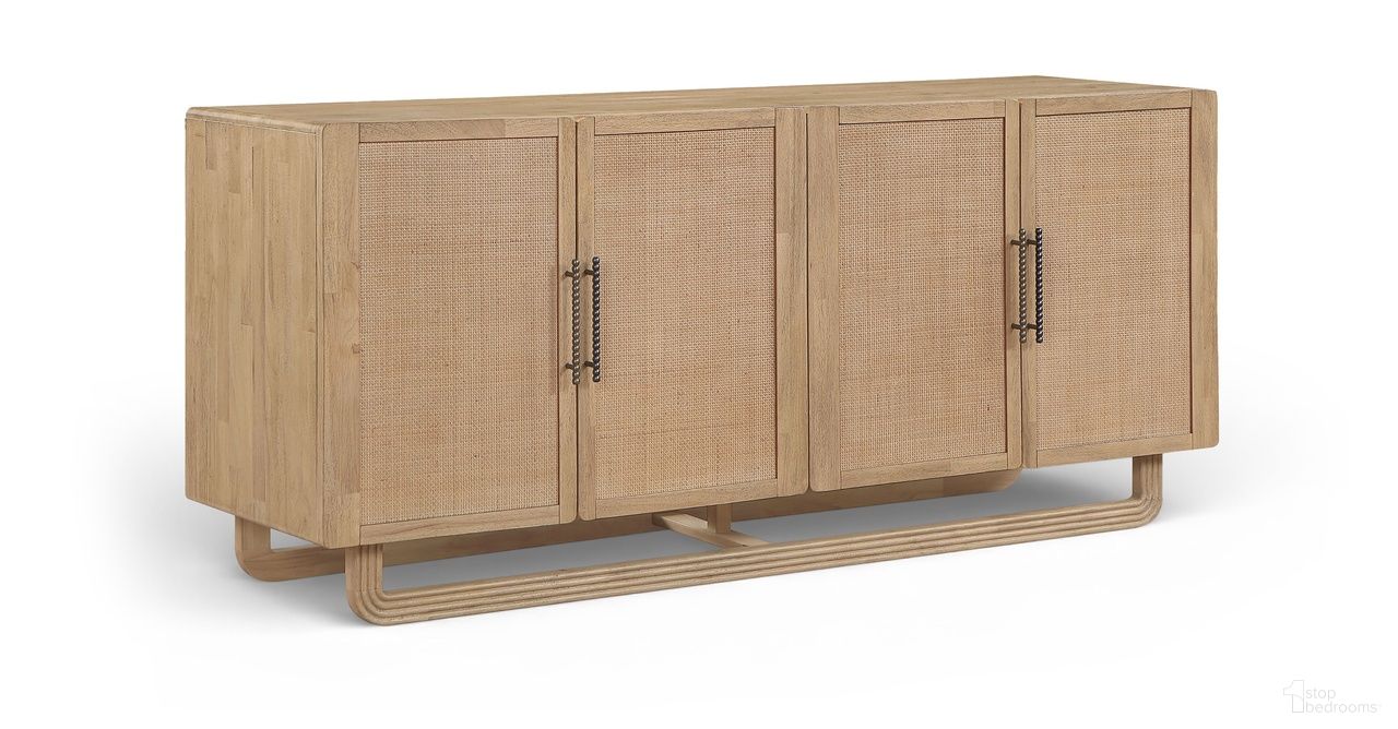 The appearance of Sova Solid Wood and Oak Veneer Sideboard In Natural designed by Meridian in the modern / contemporary interior design. This natural piece of furniture  was selected by 1StopBedrooms from Sova Collection to add a touch of cosiness and style into your home. Sku: 77053Natural. Material: Cane.