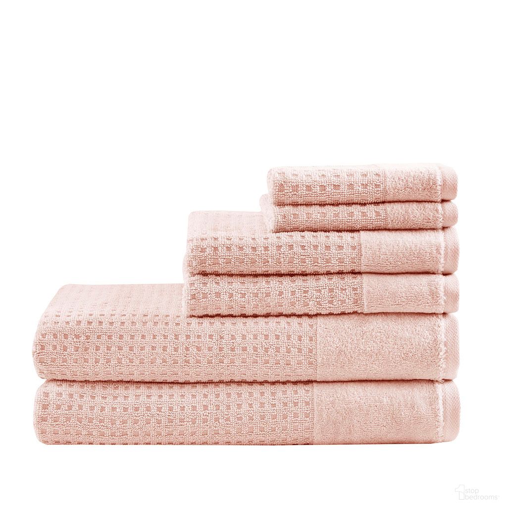 Spa Waffle Cotton Waffle Jacquard Antimicrobial Bath Towel 6 Piece Set In Pink