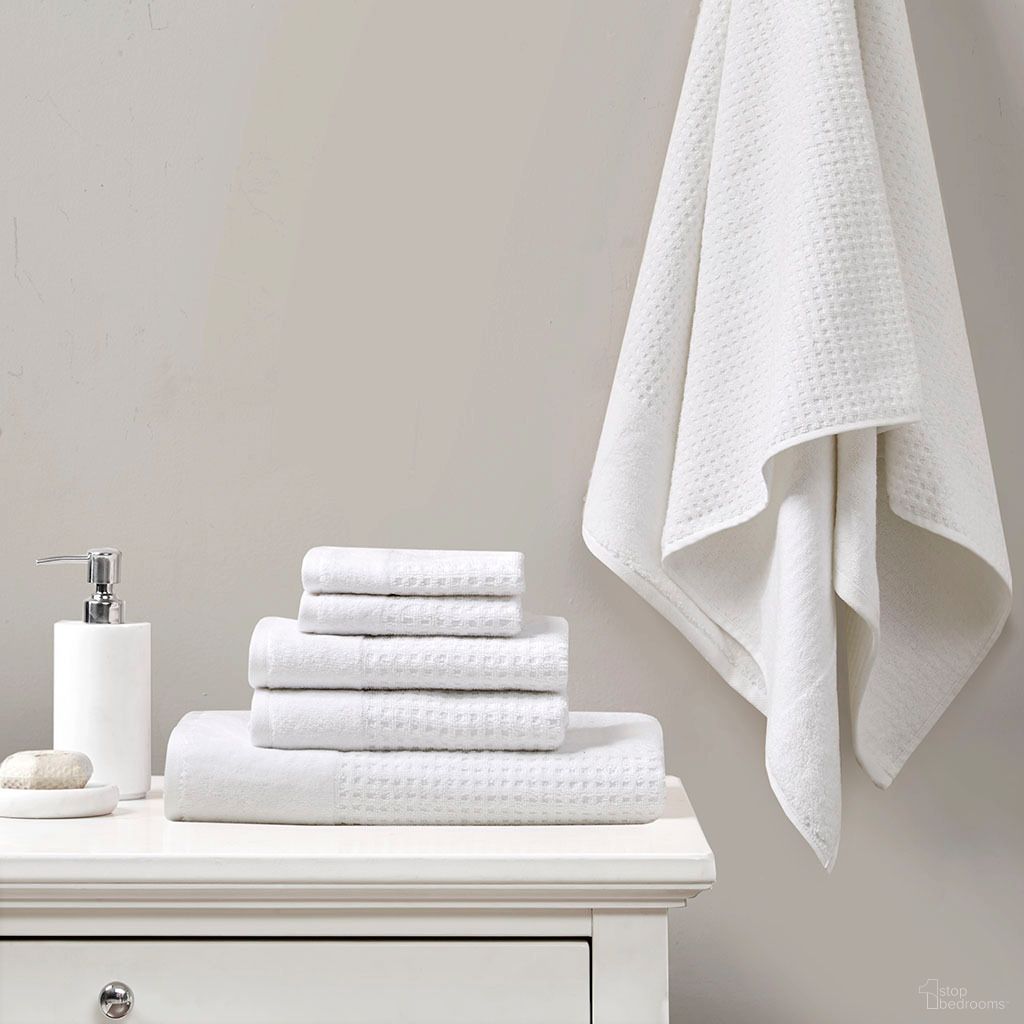 Spa Waffle Cotton Waffle Jacquard Antimicrobial Bath Towel 6 Piece Set In White
