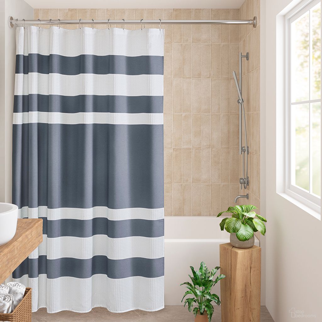 Spa Waffle Shower Curtain with 3M Treatment In Dark Blue