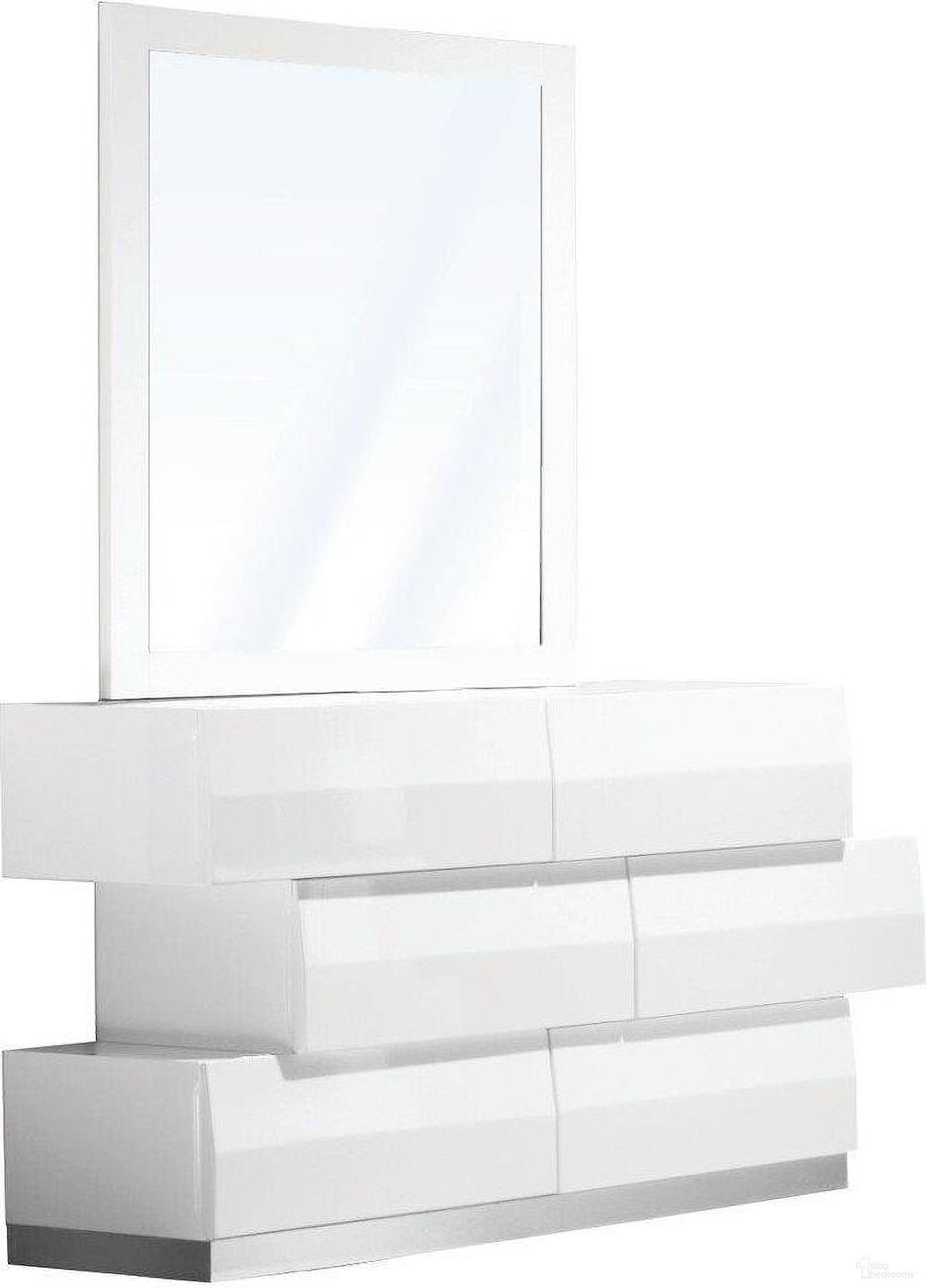 Spain 2 Piece Poplar Wood Dresser And Mirror Set In White And Silver Base