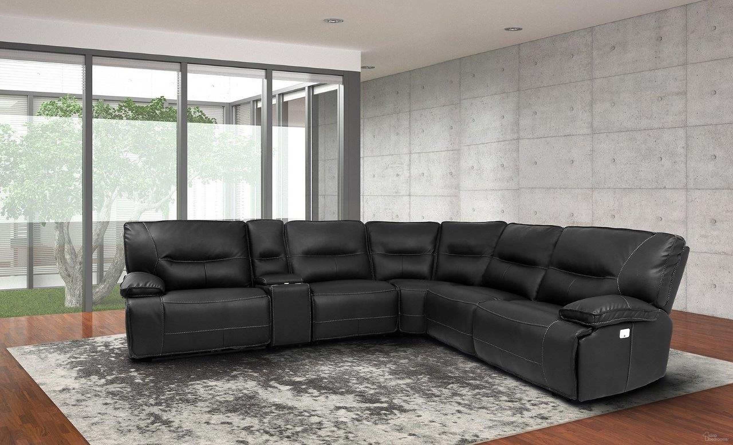 The appearance of Spartacus Black Power Reclining Sectional with Power Headrest designed by Parker House in the modern / contemporary interior design. This black piece of furniture was selected by 1StopBedrooms from Spartacus Collection to add a touch of cosiness and style into your home. Sku: MSPA#811LPH-BLC;MSPA#810-BLC;MSPA#850-BLC;MSPA#810-BLC;MSPA#860-BLC;MSPA#811RPH-BLC. Material: Polyester. Layout: L-Shape.