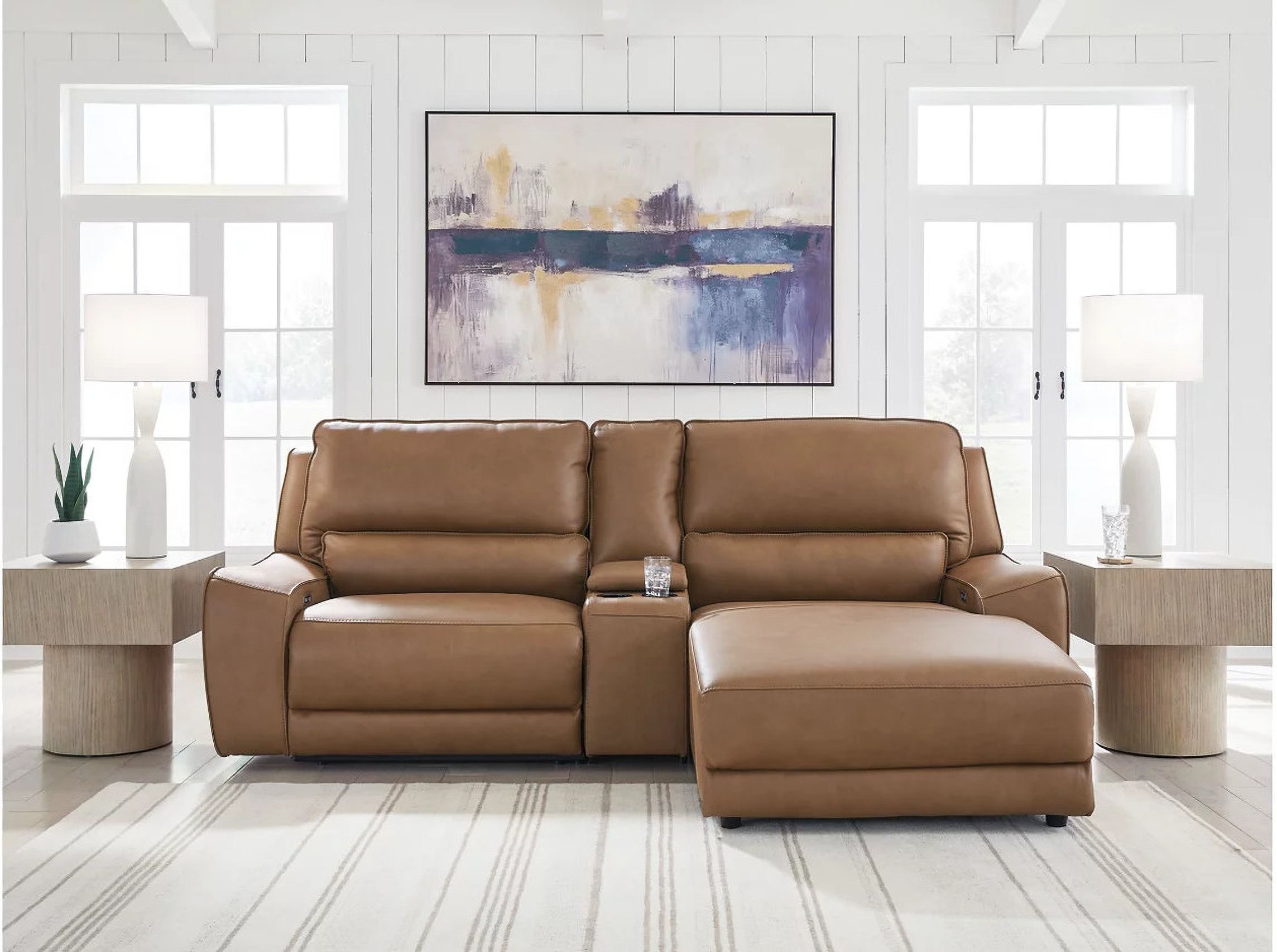 Spear Hill 3-Piece RAF Power Reclining Sectional with Chaise In Caramel