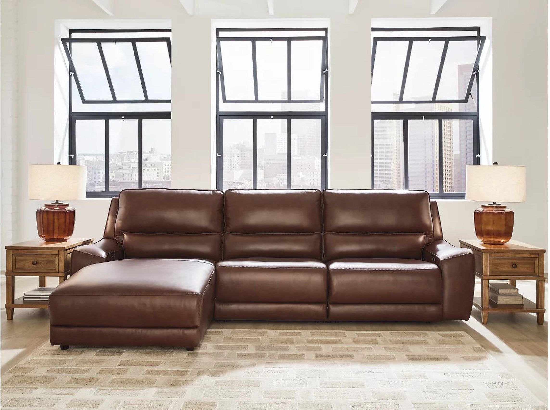 The appearance of Spear Hill 3-Piece Reclining Sofa Chaise In Canyon designed by Signature Design by Ashley in the modern / contemporary interior design. This canyon piece of furniture was selected by 1StopBedrooms from Spear Hill Collection to add a touch of cosiness and style into your home. Sku: NCU6260746;NCU6260762;NCU6260779. Material: Leather. Layout: LAF.