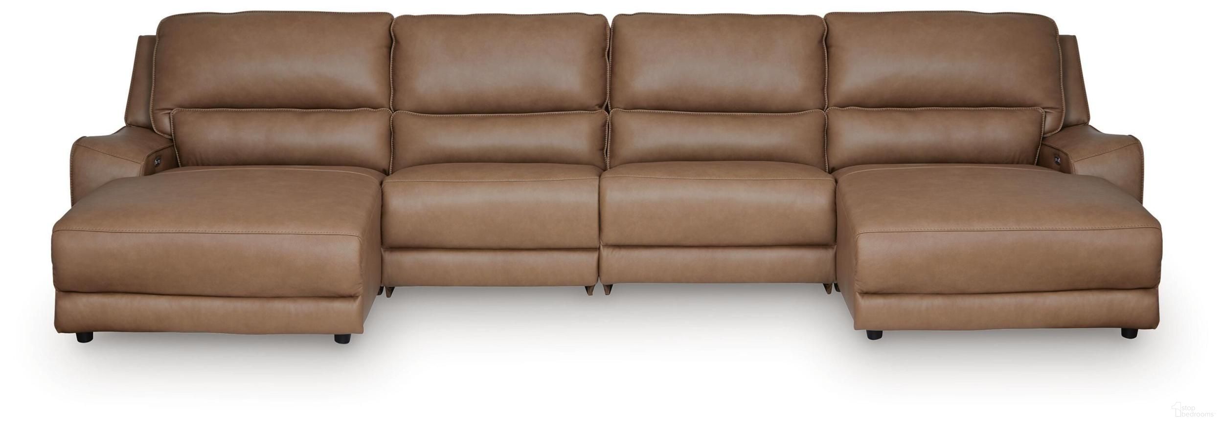 Spear Hill 4-Piece Reclining Sectional with Double Chaise In Caramel