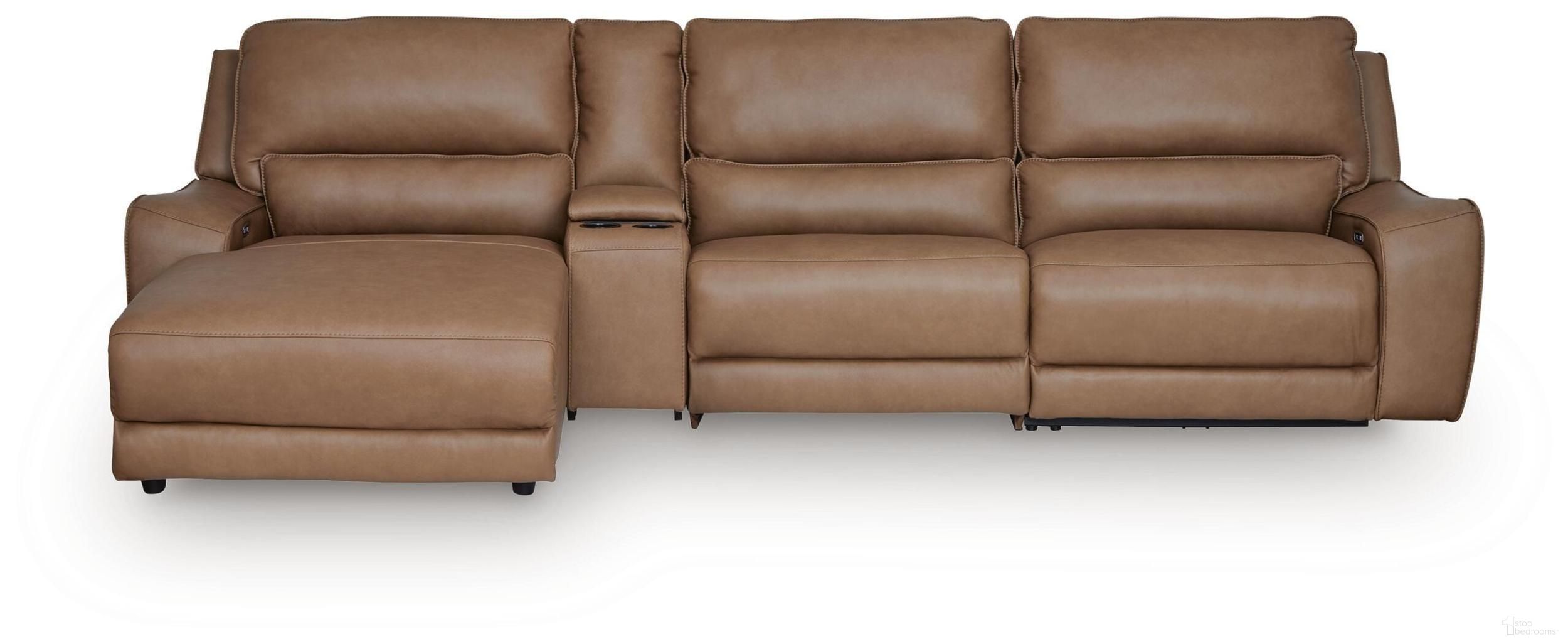 Spear Hill 4-Piece Reclining Sectional with LAF Chaise and Storage Console In Caramel