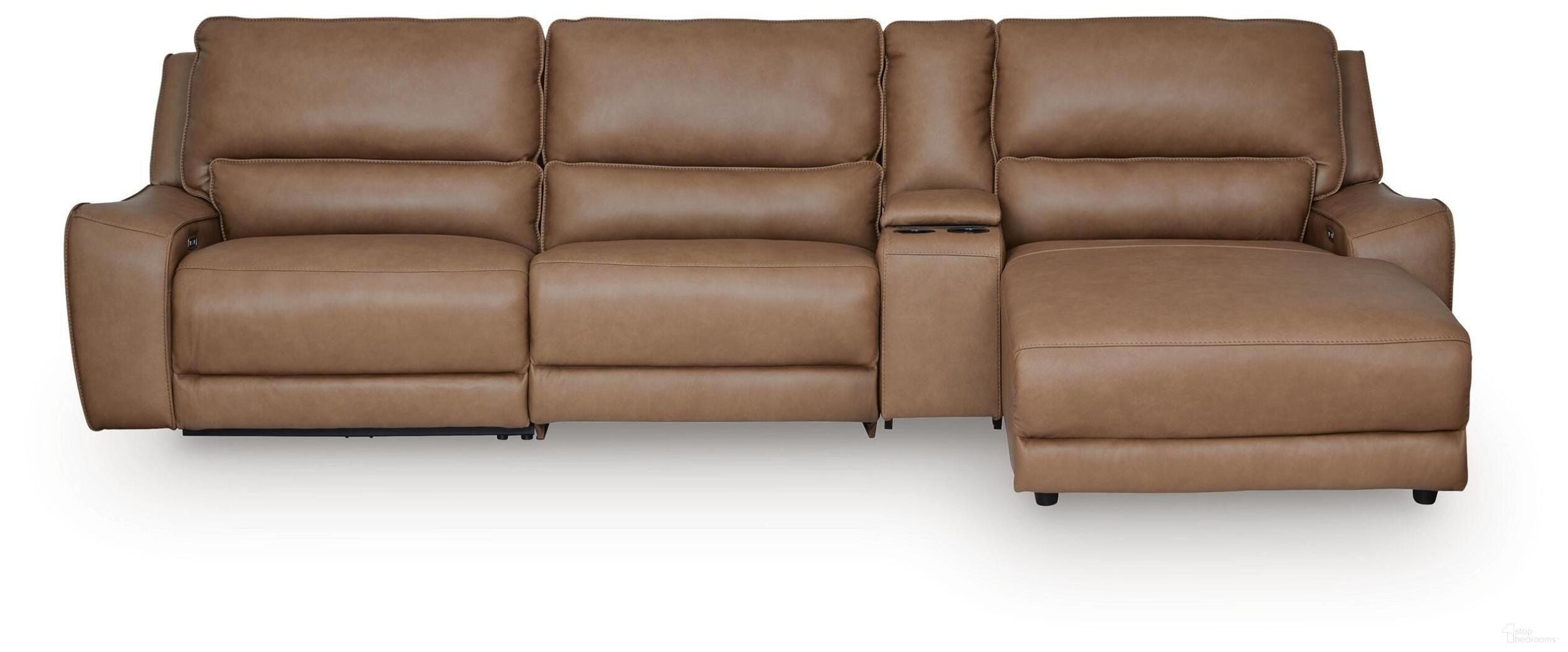 Spear Hill 4-Piece Reclining Sectional with RAF Chaise and Storage Console In Caramel