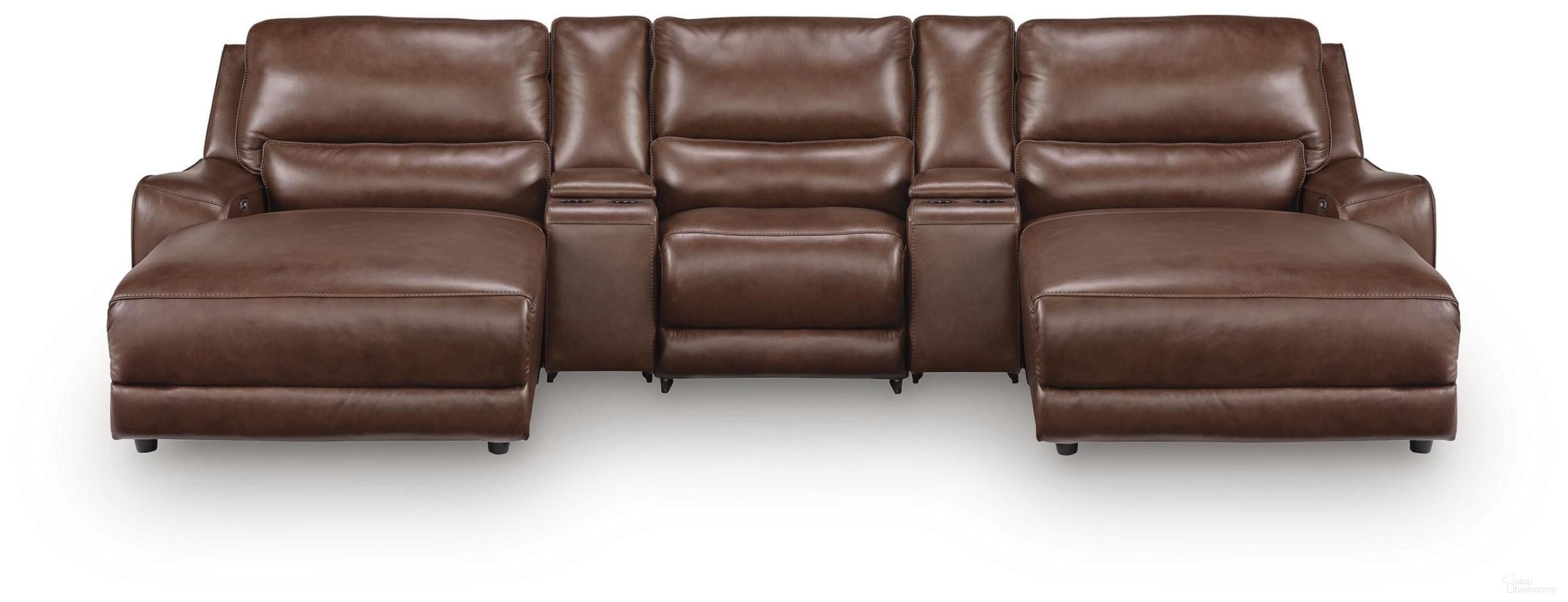 Spear Hill 5-Piece Reclining Sectional with Double Chaise and Storage Consoles In Canyon