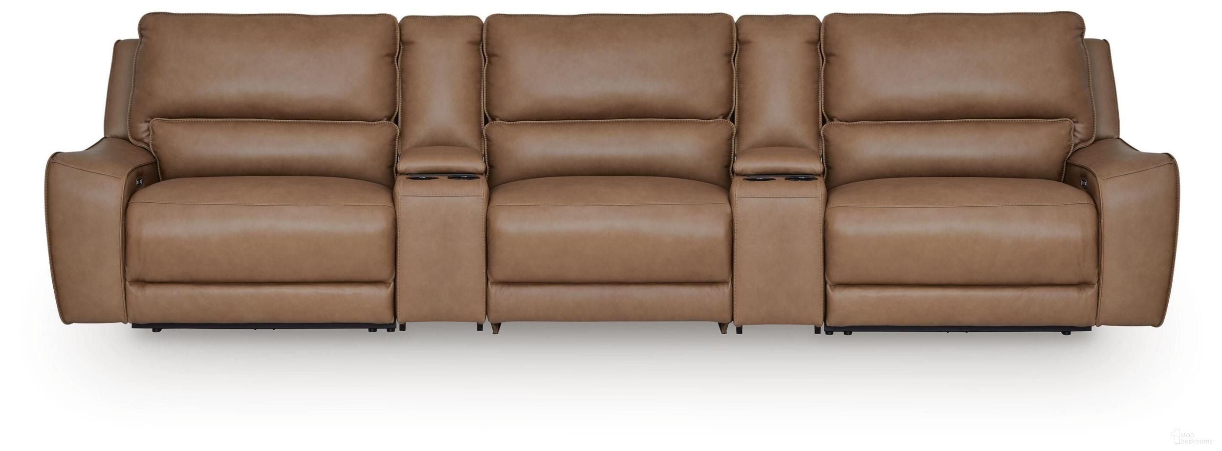 Spear Hill 5-Piece Reclining Sectional with Storage Consoles In Caramel